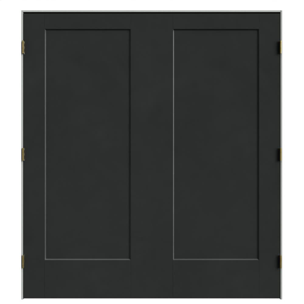 Masonite 641968 72-in x 80-in Midnight Black Solid core 1-panel Bi-parting Smooth Prefinished Molded composite Flat Jamb Double Prehung Interior Door