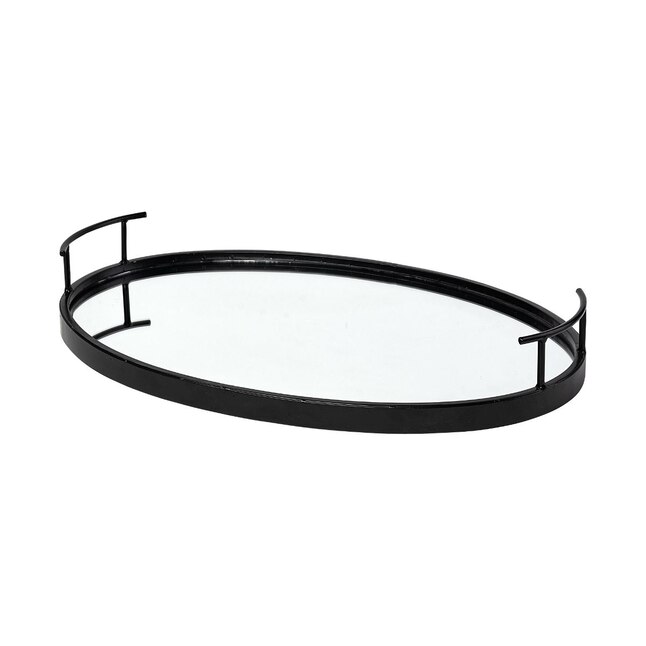 Matte Black Metal With Two Handle Both Sides And Mirrored Glass Bottom Tray Matte Black Metal With Two Handle Both Sides And Mirrored Glass Bottom Tray