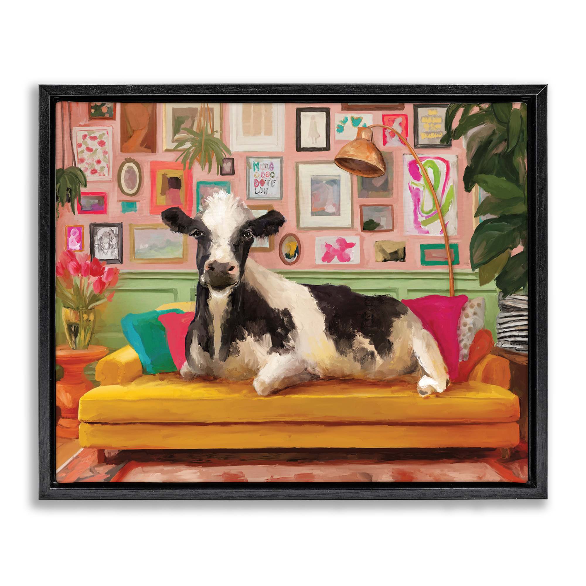 Stupell Industries BS-741-FFB-16X20 Cow in Whimsical Maximalist House Floating Frame design by Kamdon Kreations