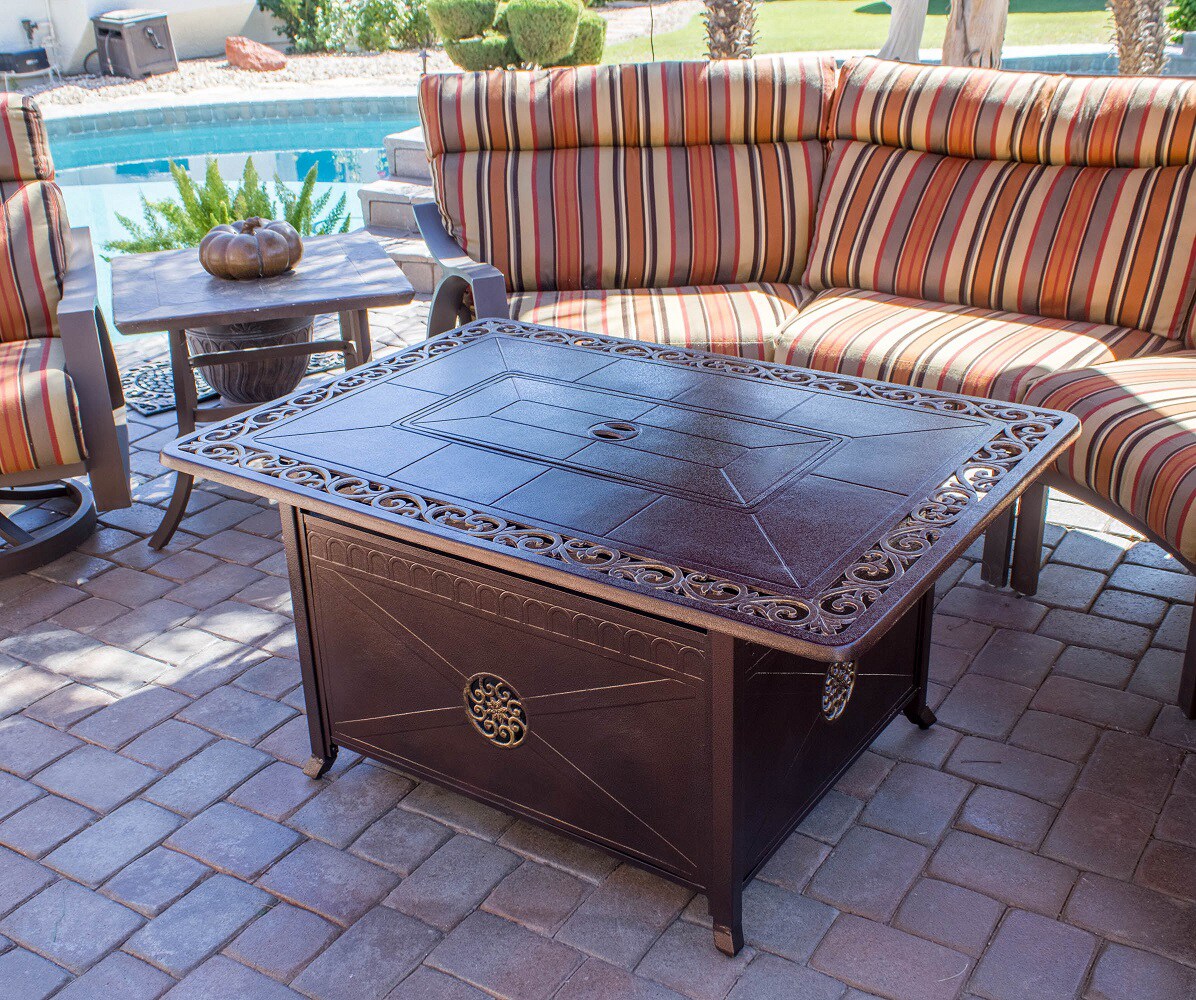 Elegant Bronze Rectangular Gas Fire Pit Table