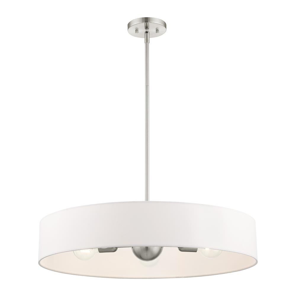 Elegant Brushed Nickel 5-Light Drum Pendant with Crystal Accents and Off-White Shade