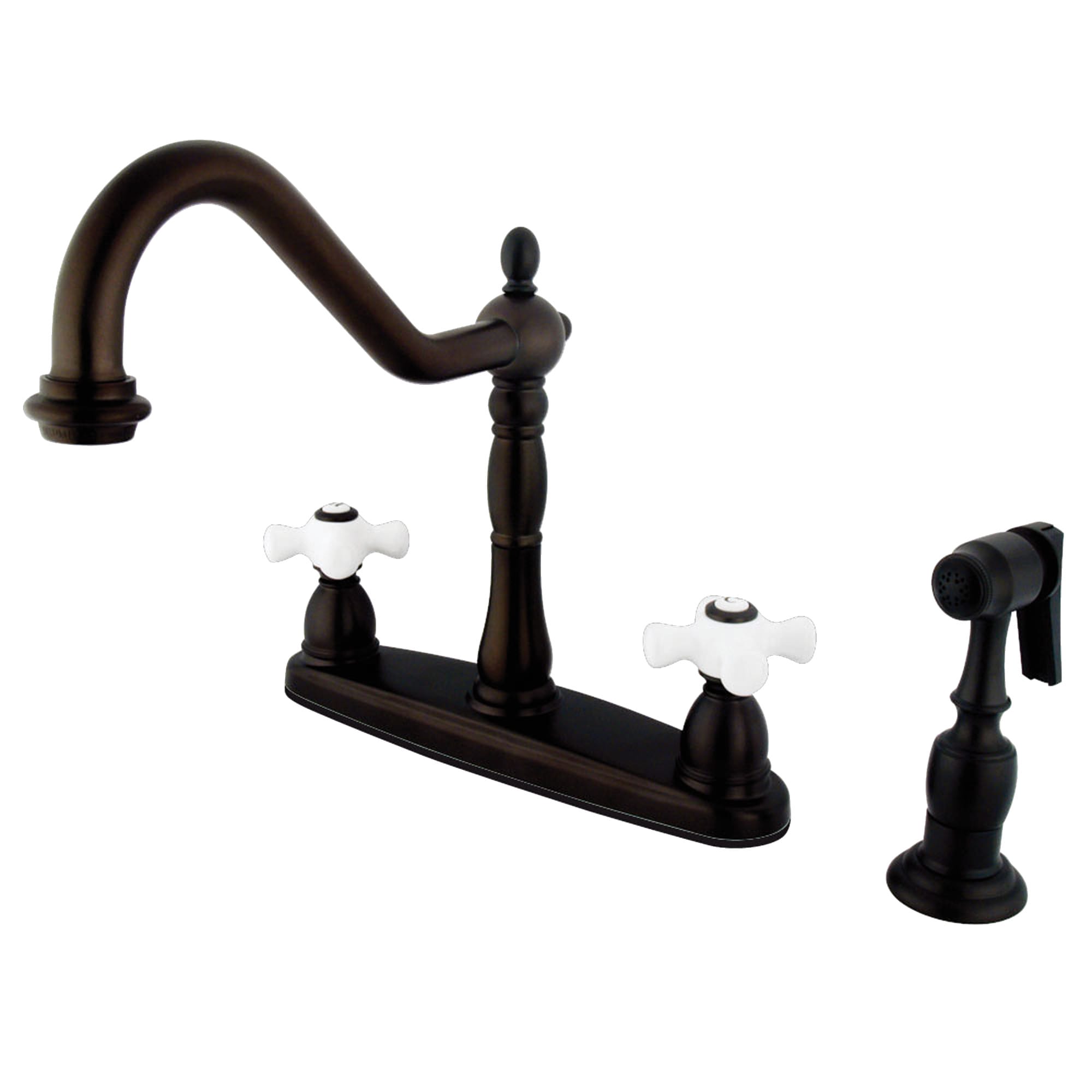 Elements of Design EB1755PXBS New Orleans Oil-rubbed bronze Double Handle Deck-mount Bridge Kitchen Faucet ( Deck Plate Included ) ( Side Sprayer Included )