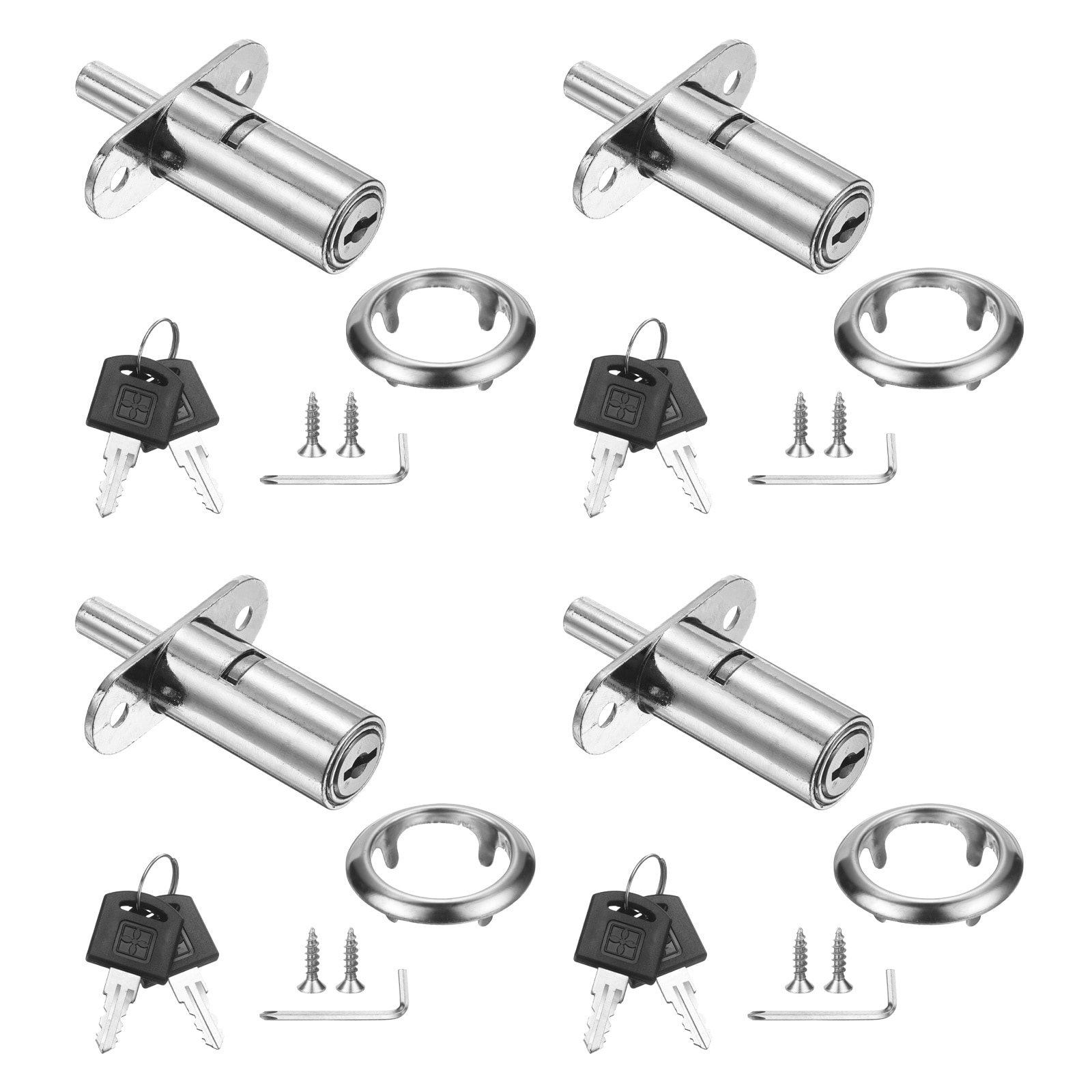 PATIKIL Drawer Desk Push Plunger Lock 4pcs 3/4inch Cylinder Diameter 1-9/16inch Cylinder Length Zinc Alloy Sliding Cabinet Locks with Cross Screwdriver Keyed for Wardrobe Drawers Silver #S26051400UX4634