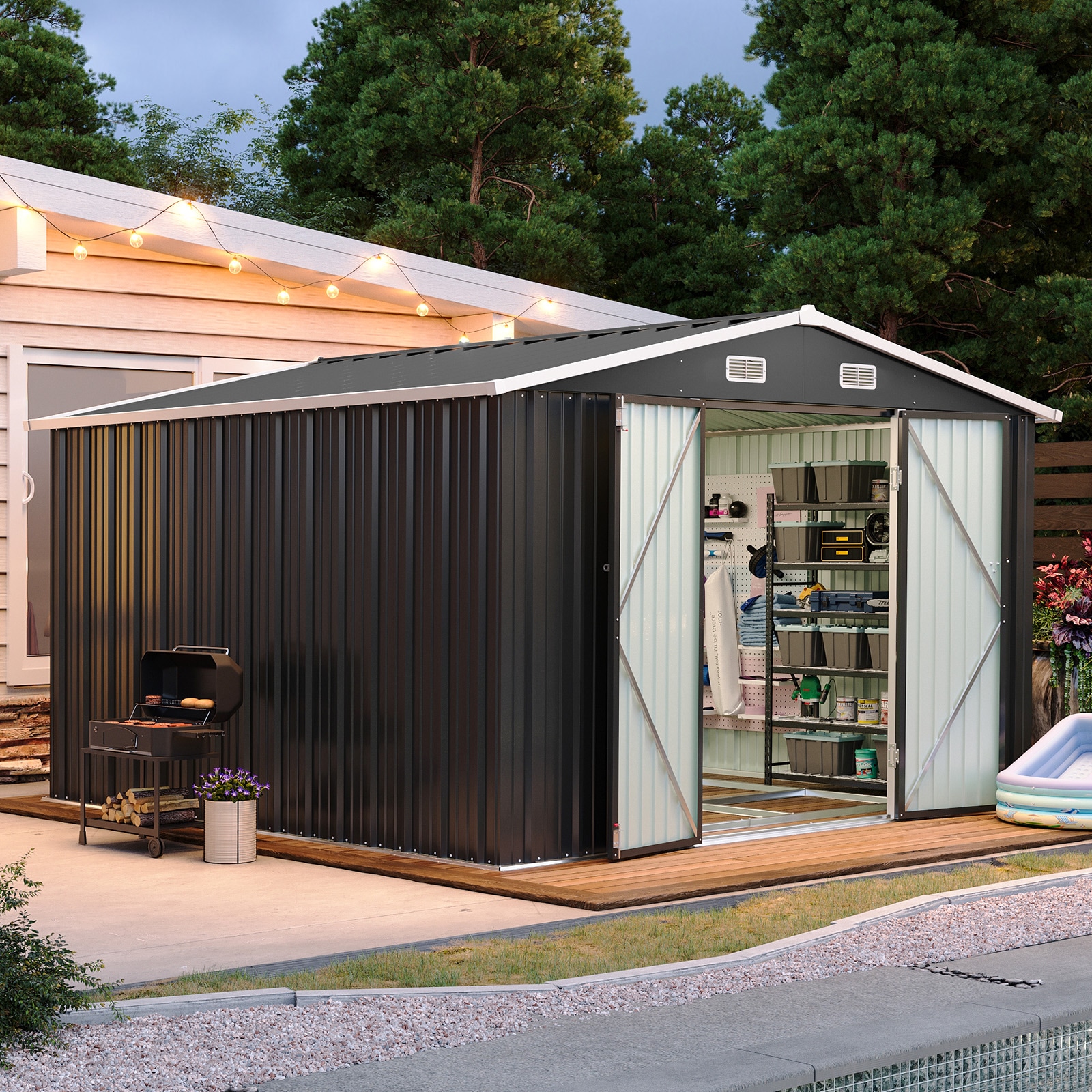 AOXUN AX-42834B 10-ft x 10-ft Economy Series Galvanized steel Storage Shed