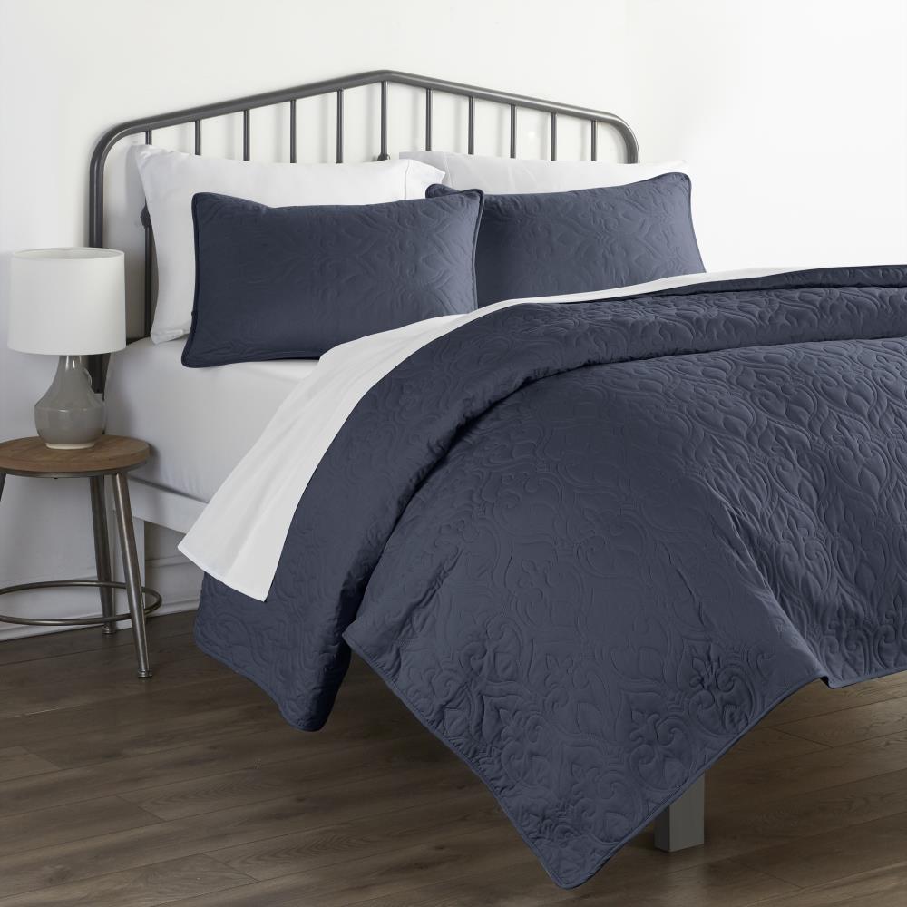 Navy King California Quilt Set, California King Bed Quilt Sets