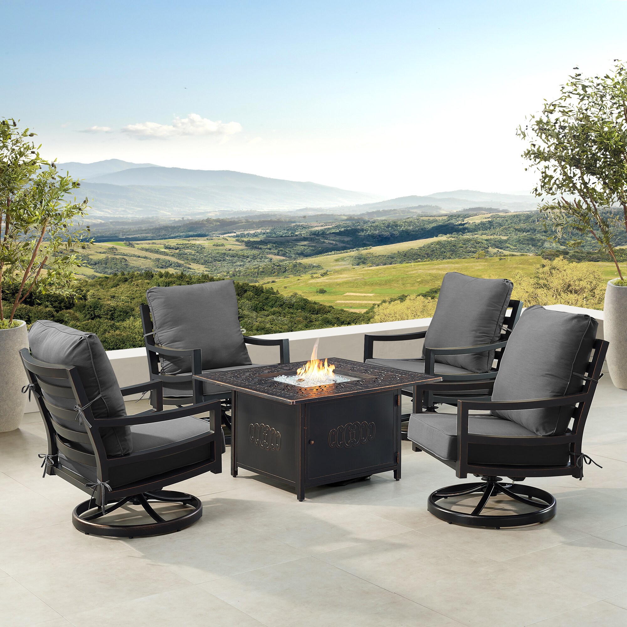 Oakland Living HUDSON4CHRONINBKCU 14-Piece Patio Conversation Set with Black Cushions
