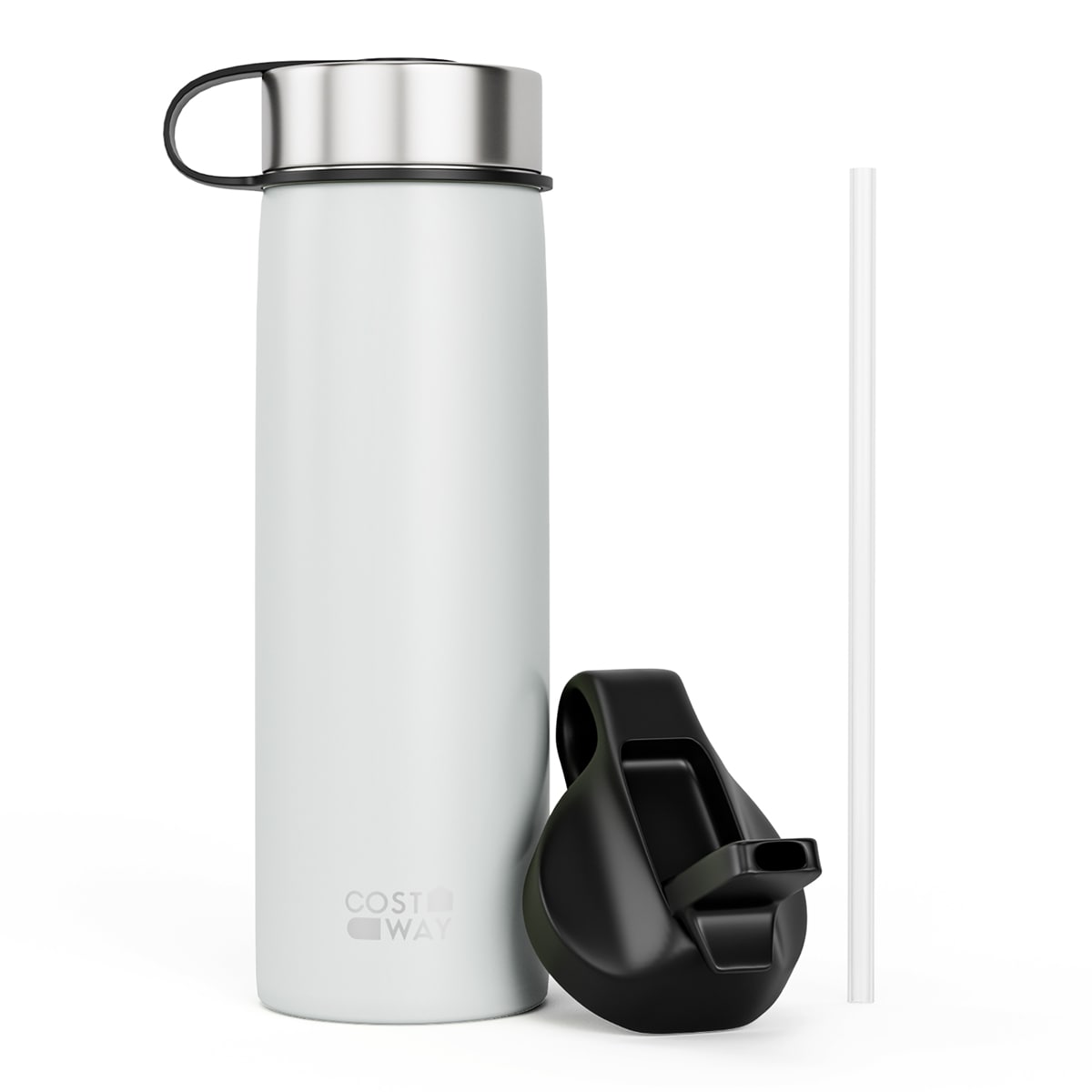 Costway -  22 oz Double Wall Insulated Water Bottle Stainless Steel w/ 2 Lids and Straw