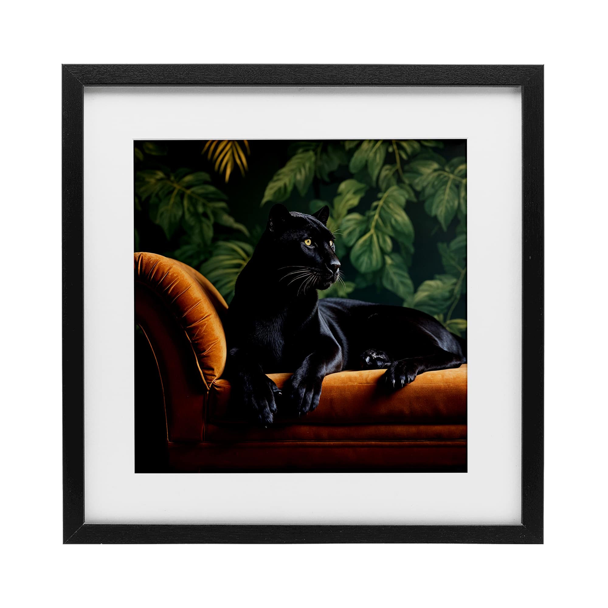 Stupell Industries Majestic Panther on Chaise Black Framed Print Under Glass 13 x 13 #199847665777