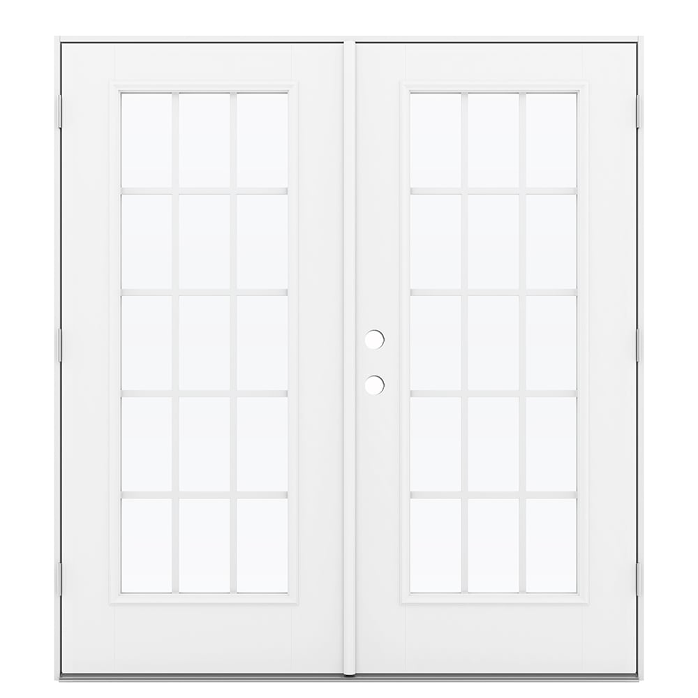 72 in. x 80 in. W-5500 White Clad Wood Right-Hand 15 Lite French Patio Door  w/Unfinished Interior