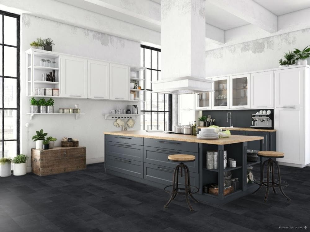 Raskin Industries ELEV20-102S (Sample) Ceramix Samples Chelsea Gray Stone look 20.0-mil Waterproof and Water Resistant Glue down Vinyl Tile