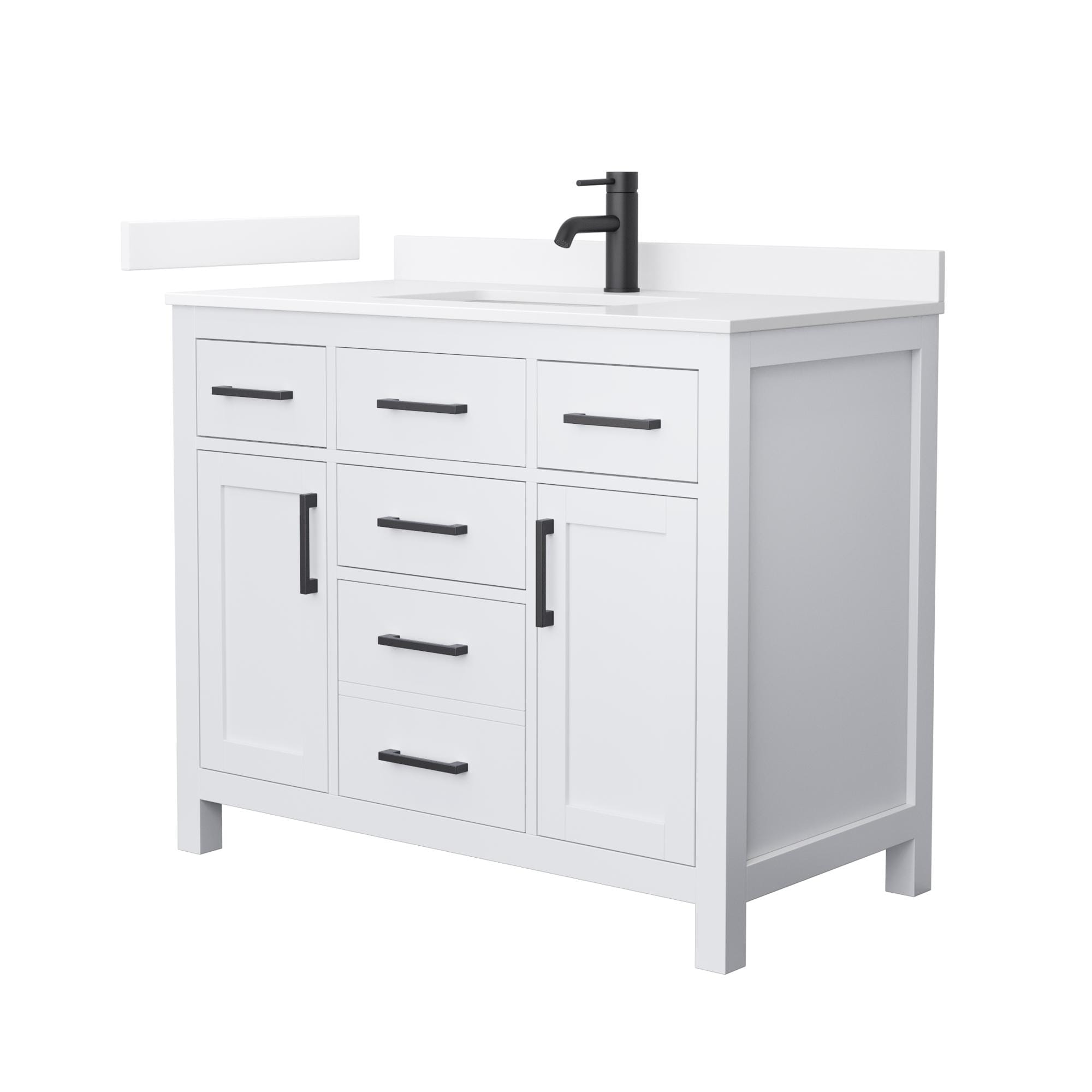 Wyndham Collection WCG242442SWBWQUNSMXX Beckett 42-in White with Matte Black Trim Undermount Single Sink Bathroom Vanity with White Quartz Quartz Top
