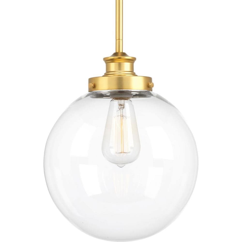 Penn Natural Brass Pendant with Clear Glass Globe