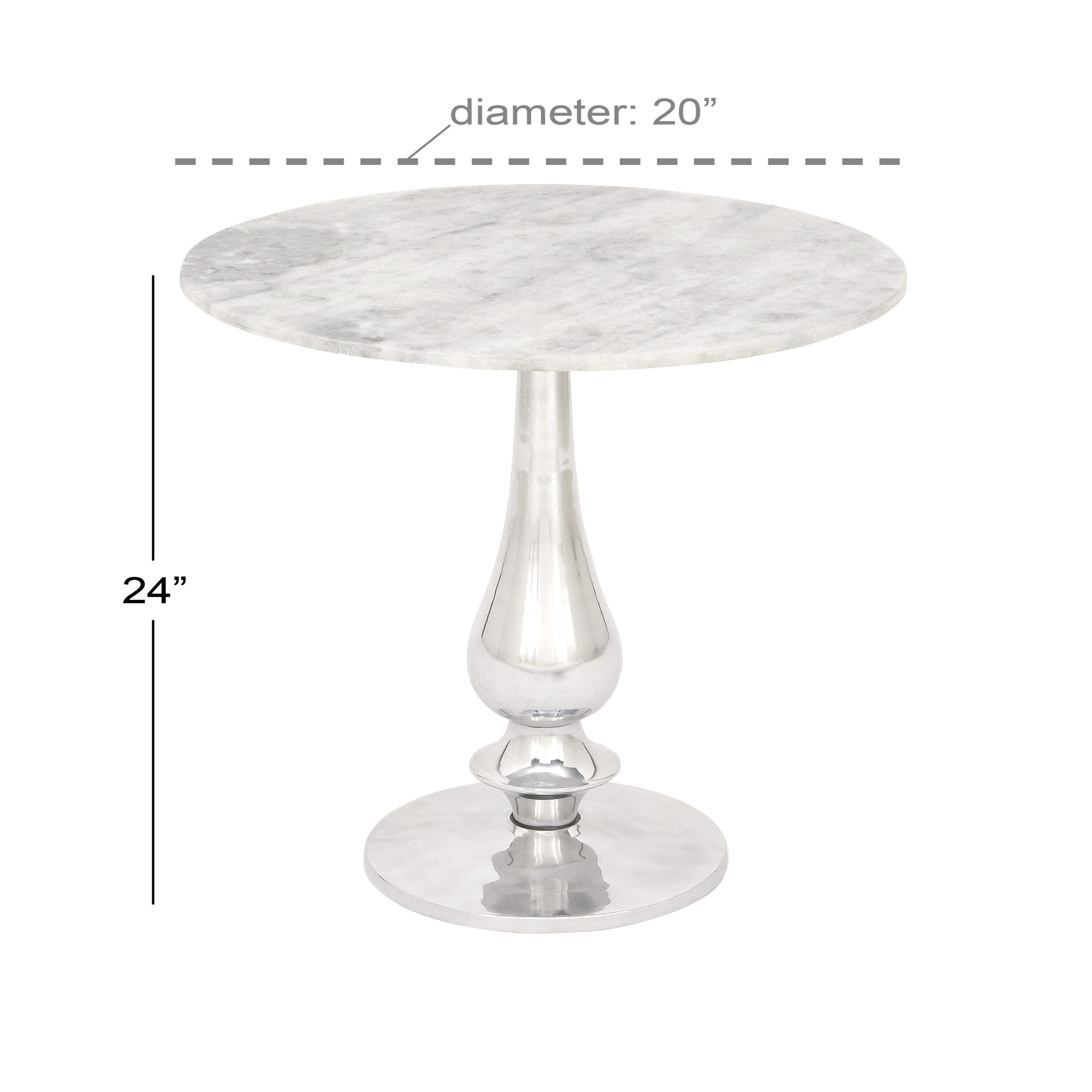 White Marble and Silver Aluminum Round Accent Table