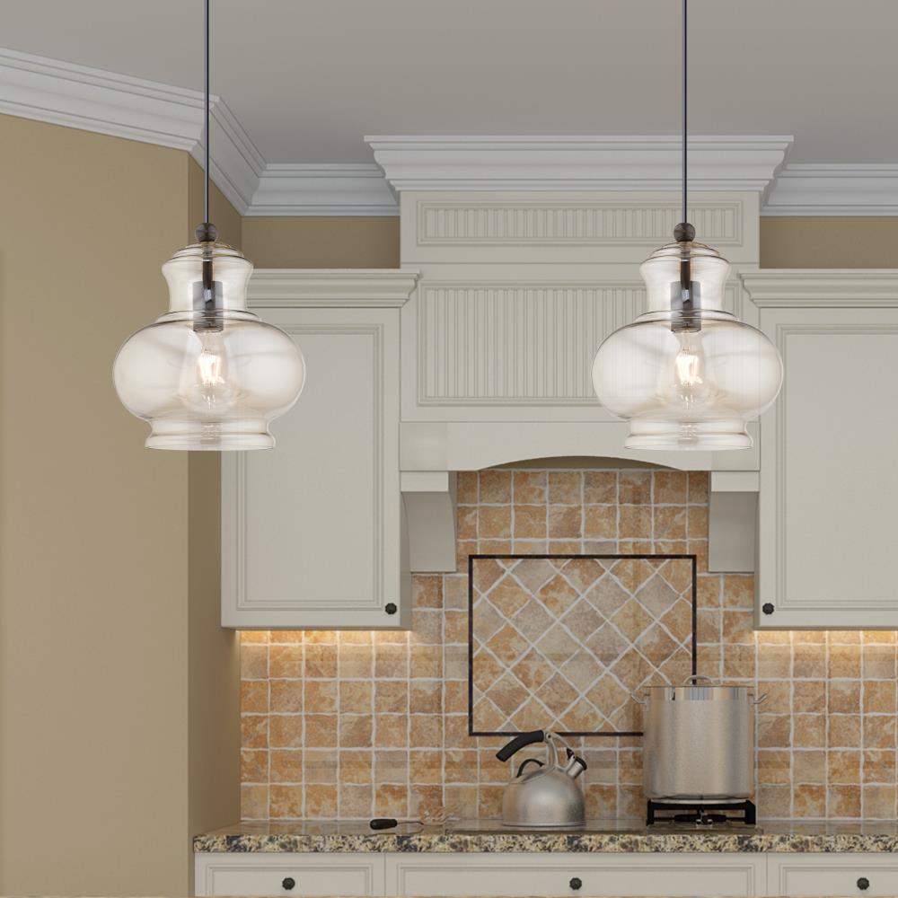 English Bronze & Champagne Glass 9" Mini Pendant Light