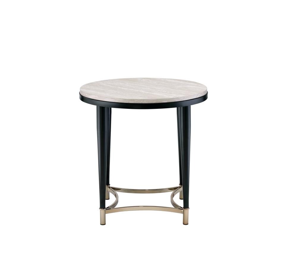 ACME FURNITURE 85382 Ayser 24-in W x 24-in H White Washed and Black Wood Round Modern End Table Assembly Required