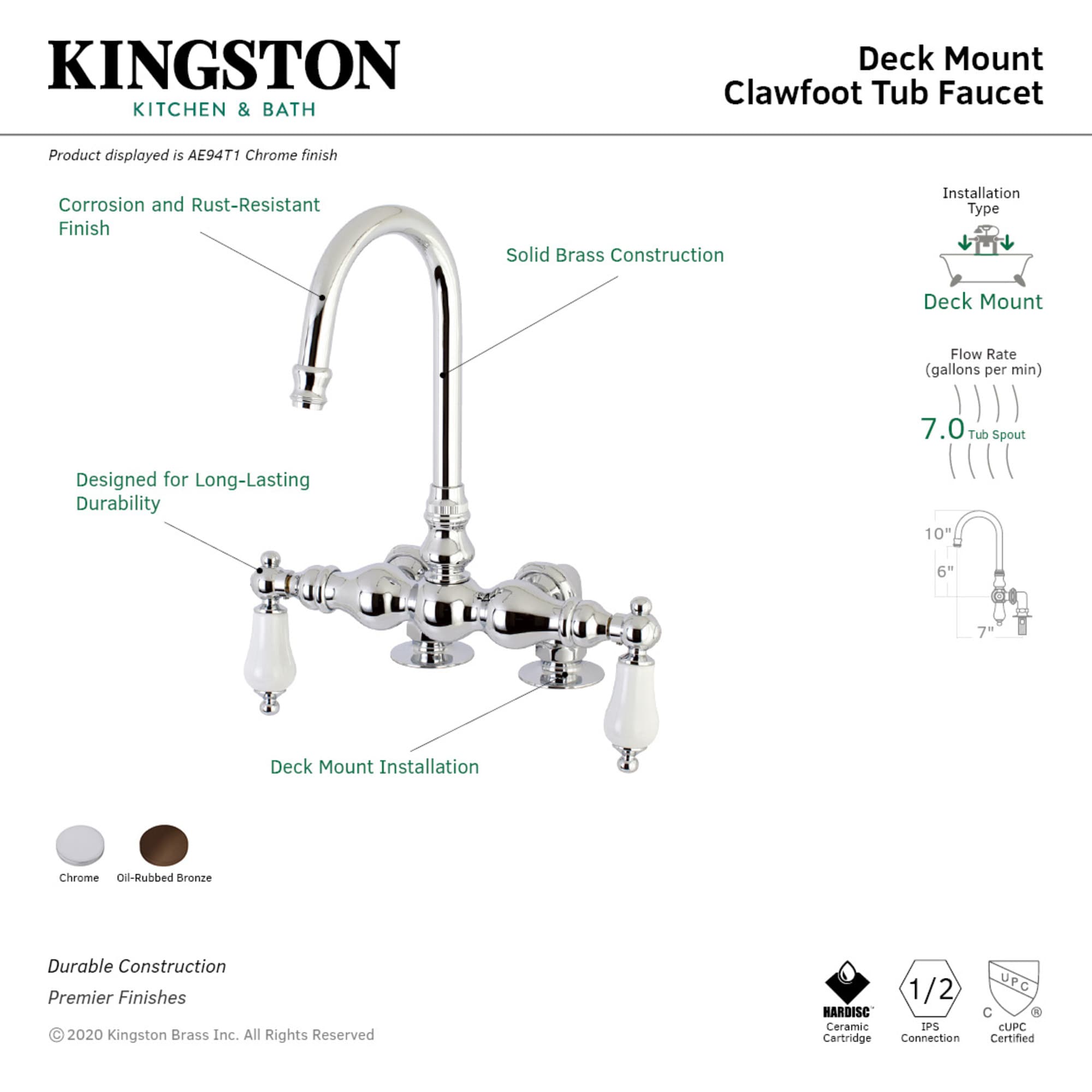 Kingston Brass WLAE94T1 Roman-Tub-Faucets - View #3