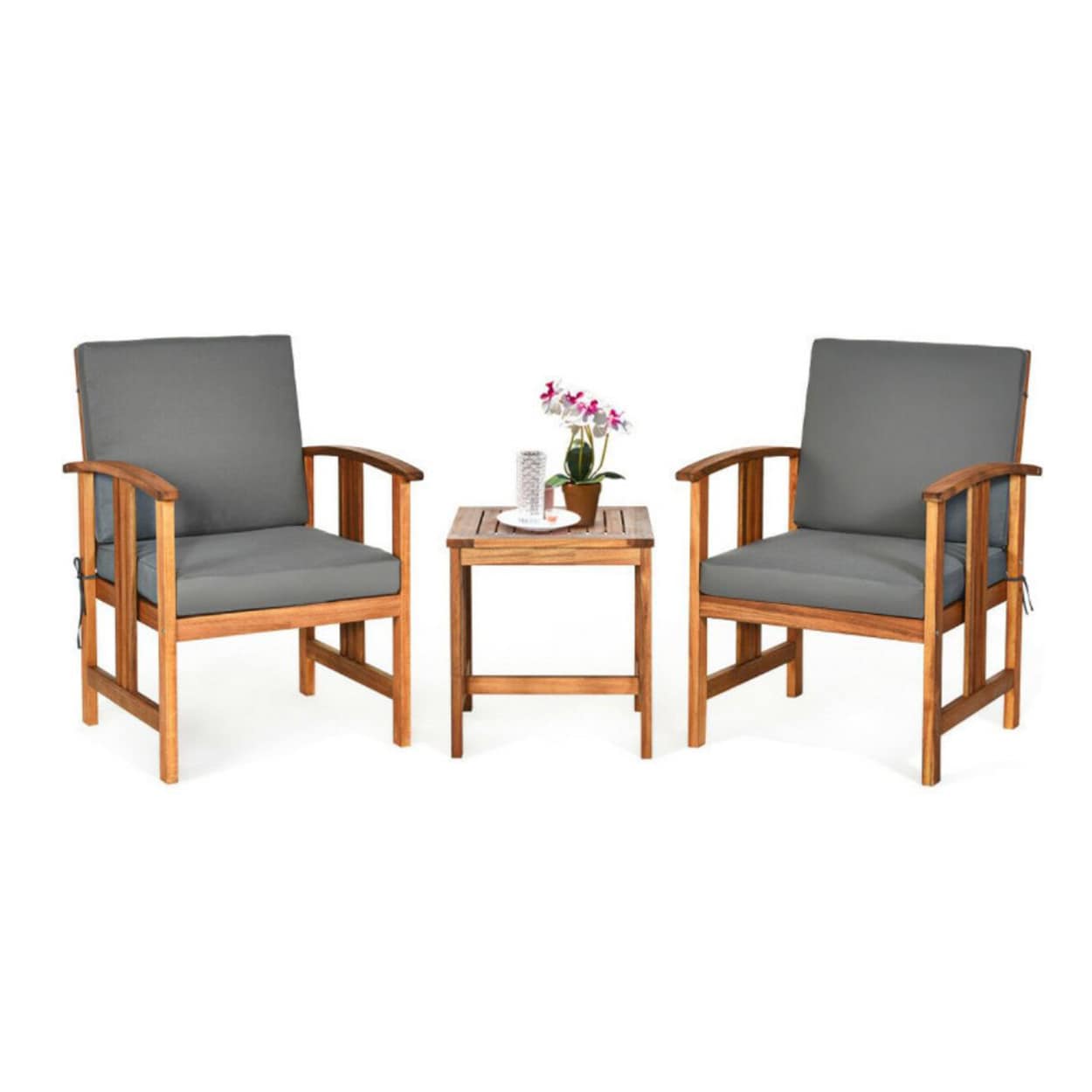 AHIOU HOME ZAAHD-HGJ1VWSF Eureka 2-Piece Patio Conversation Set with Gray Cushions
