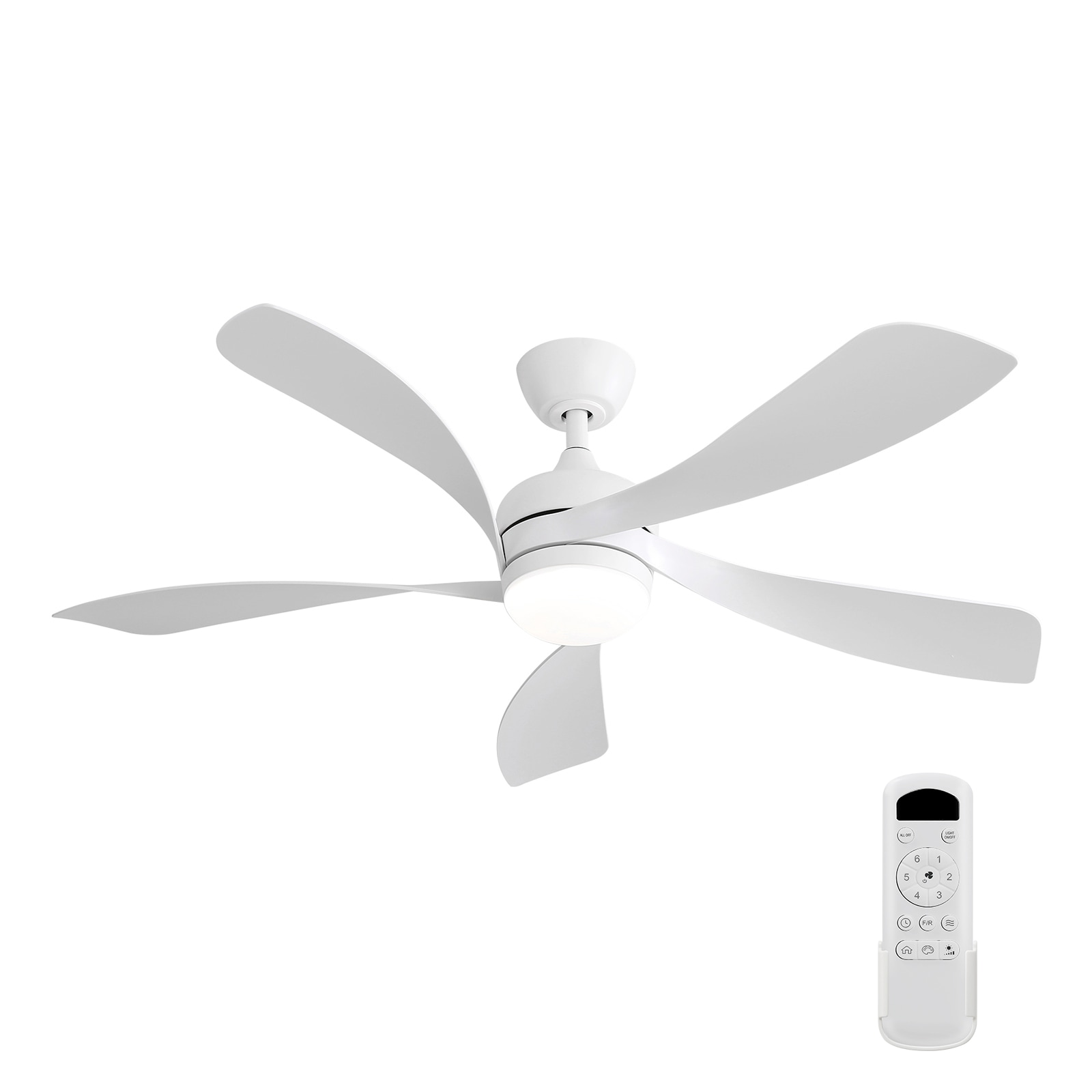 Tatayosi DJ-P266419 52 inch modern LED ceiling fan with 3 color dimmable 5 ABS blades remote control reversible DC motor white for bedroom