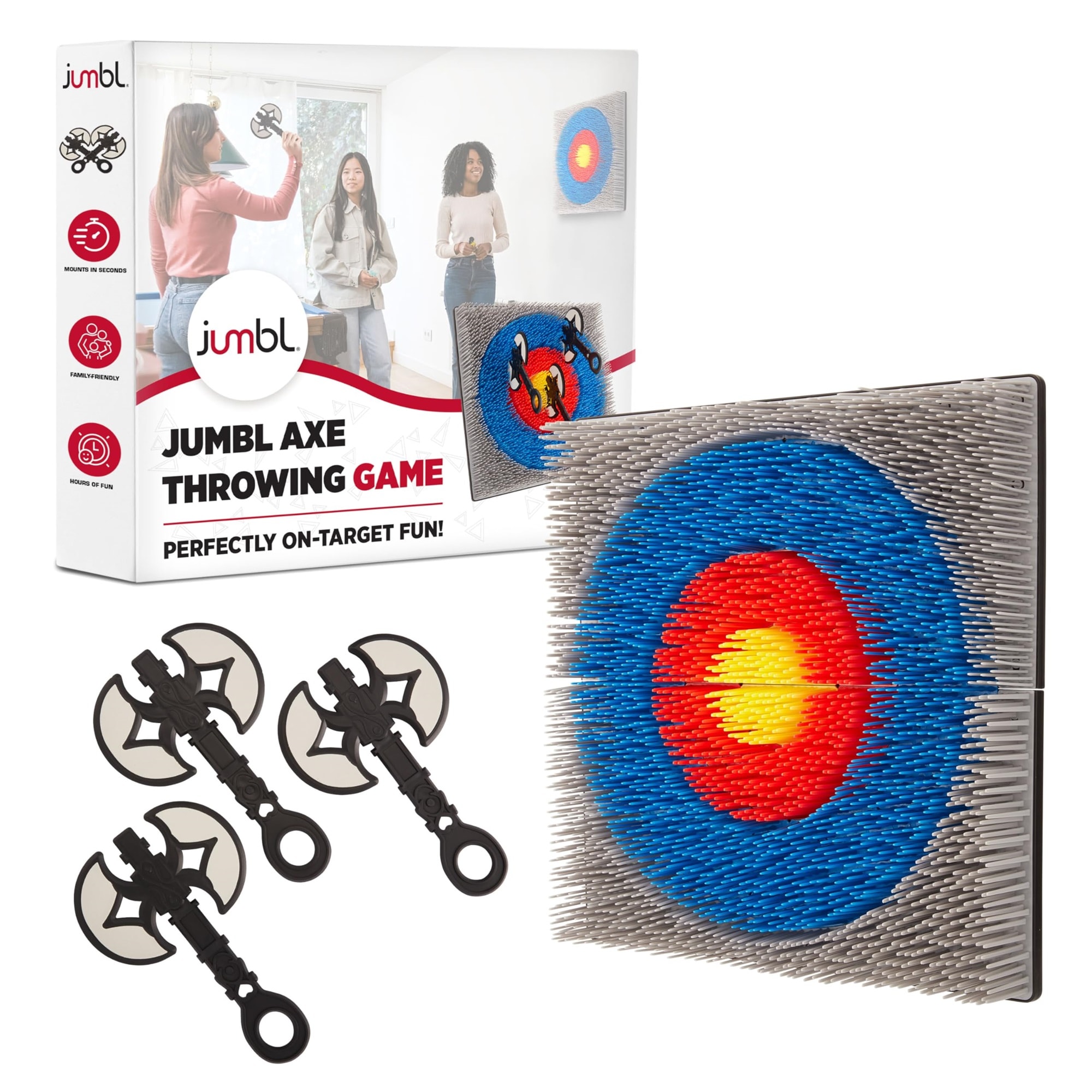 Jumbl WINAXE Wall-Mounted Axe Throwing Game - Indoor Foam Axe Set with Bristle Target and Mount Kit