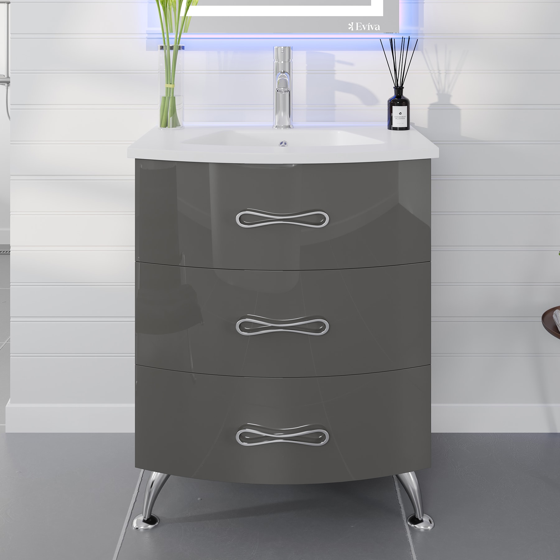 Eviva EVVN567-24GR-FS Bari 24-in Gray Single Sink Bathroom Vanity with White Porcelain Top