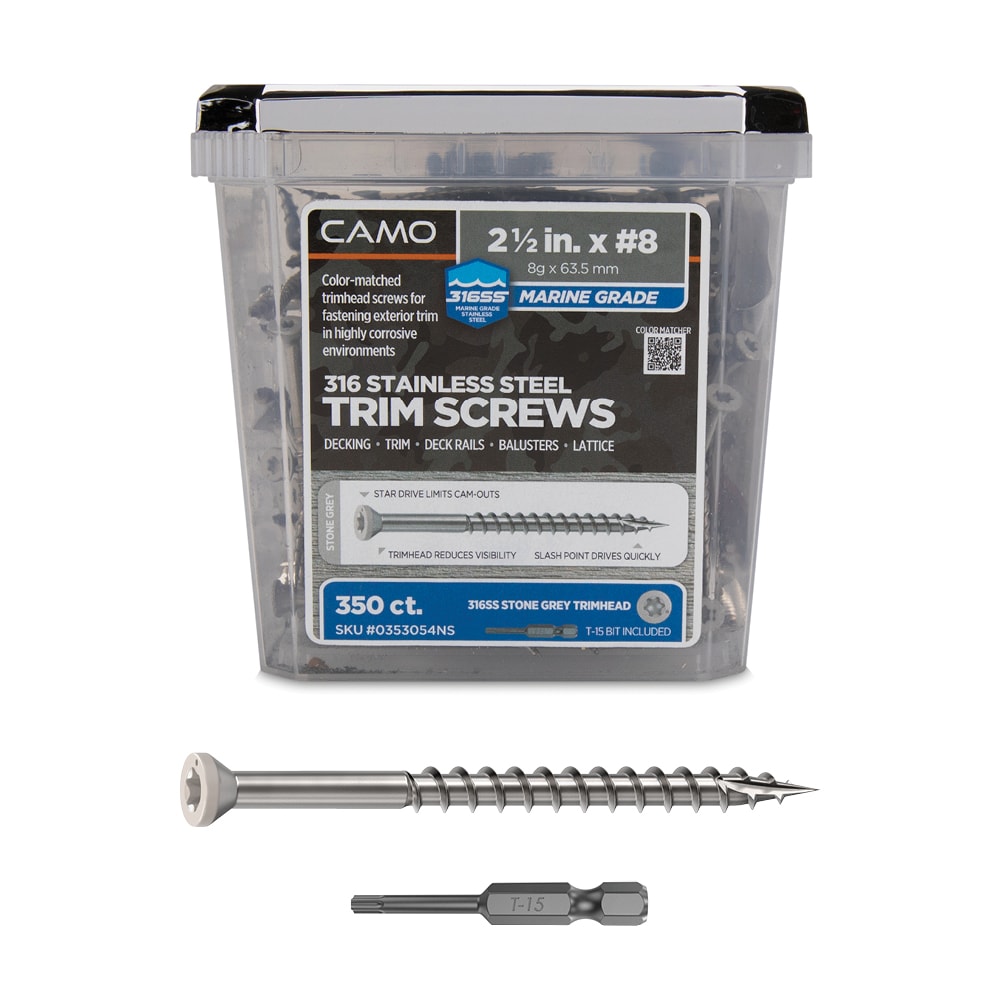 CAMO 0353054NS Stone Grey #8 x 2-1/2-in Stainless steel Exterior Trim screws ( 350 -Per Box )