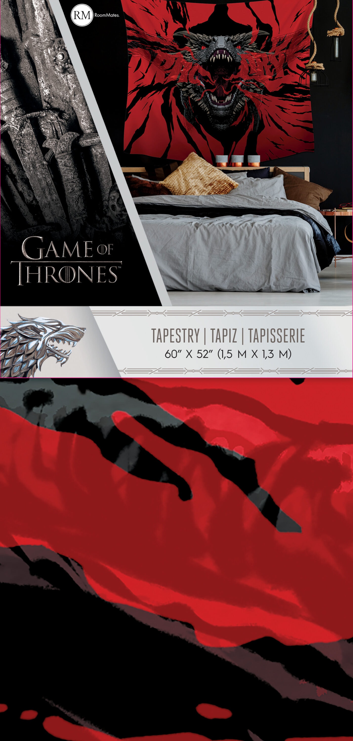 Game of Thrones Dragon Tapestry in Black and Red Polyester