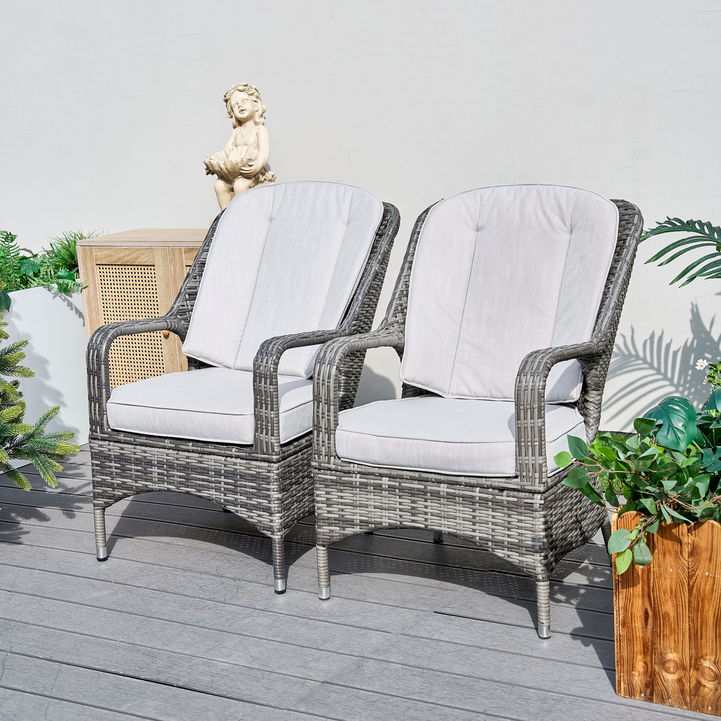 Moda Furnishings CMAC-009-G Norman Set of 2 Wicker Brown Wicker Frame Stationary Dining Chair with Gray Cushioned Seat