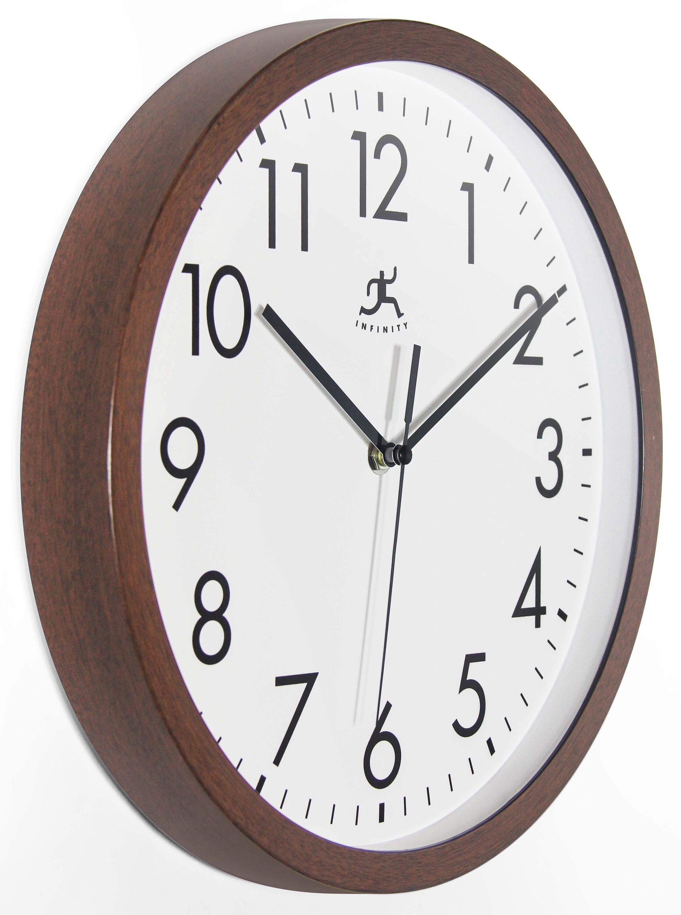 12" Walnut Brown Plastic Wall Clock with Glass Lens