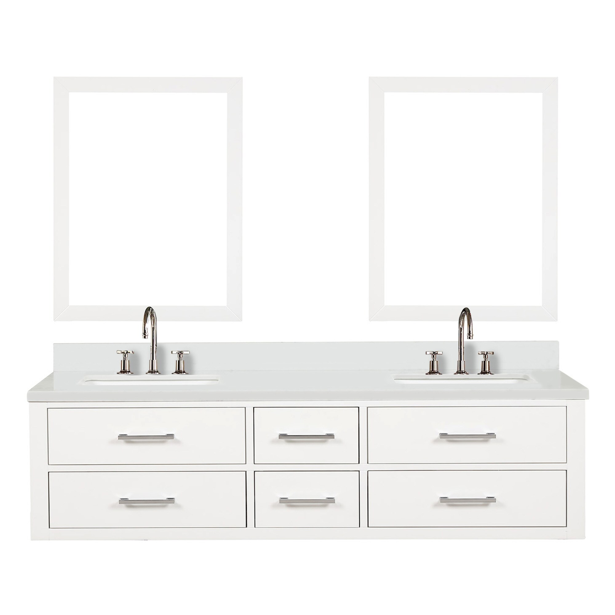 Lexora LVSO72DA311 Southold 72-in White Undermount Double Sink Floating Bathroom Vanity with White Cultured Marble Top (Mirror and Faucet Included)
