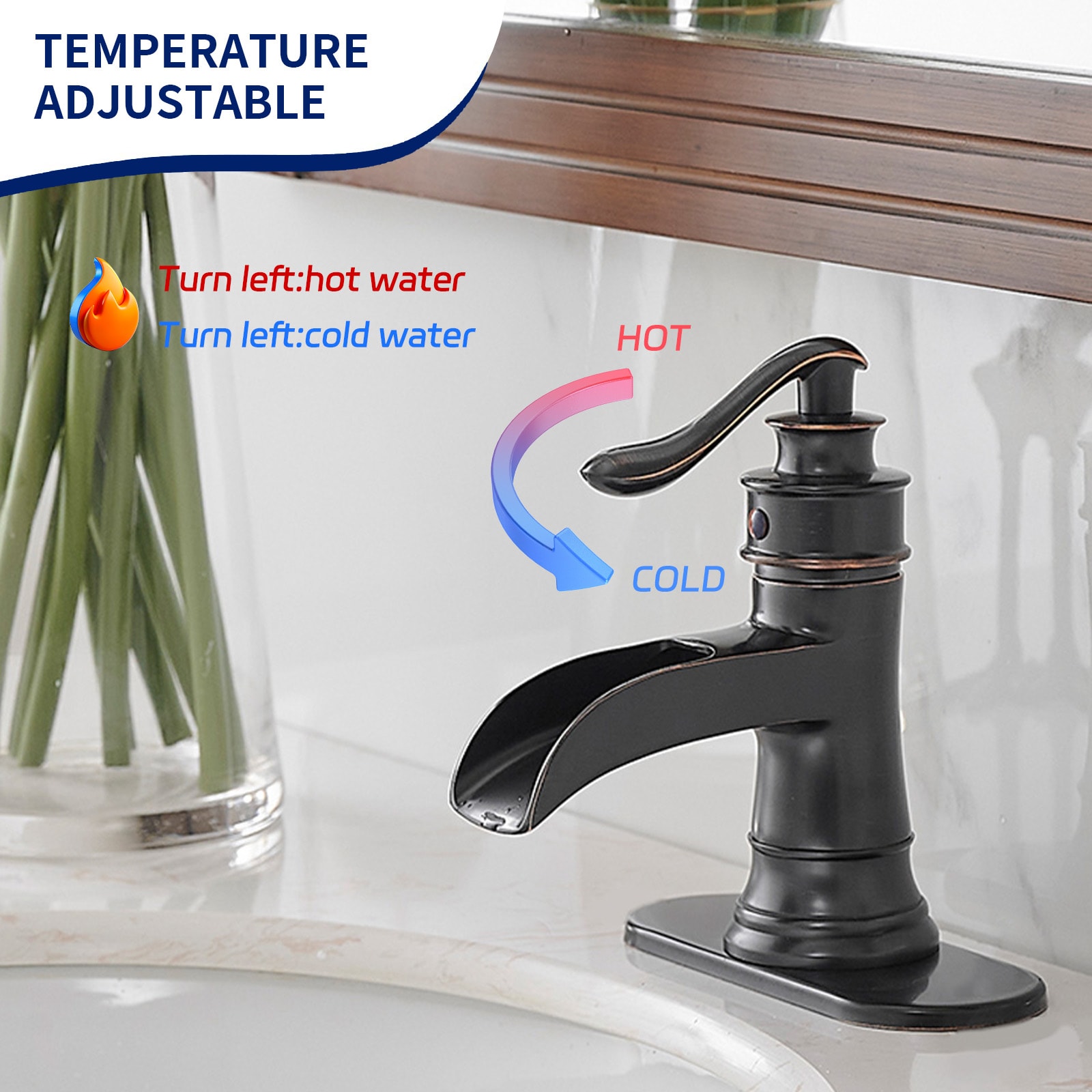 Oil Rubbed Bronze Single-Handle Waterfall Bathroom Faucet