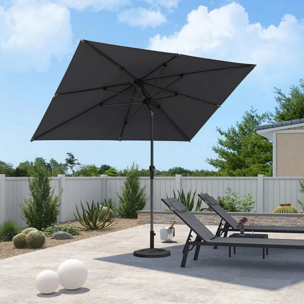 PURPLE LEAF LS03-MLGDRC0911-GY 9-ft Aluminum Gray Crank Market Patio Umbrella