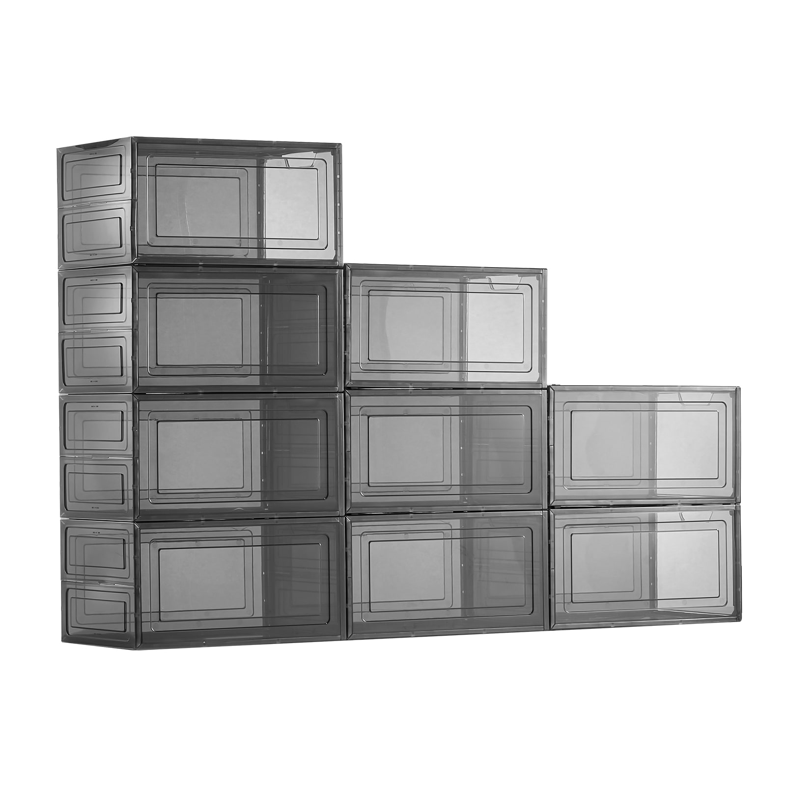 VEVOR SCKDDQTMCXXH07699V0 Shoe Storage Boxes  9 Pack Clear Stackable Shoe Boxes Storage Organizers with Magnetic Door  Fit up to US Size 13  Plastic Sneaker Containers for High Heels  Boots  and Hats  Transparent Black