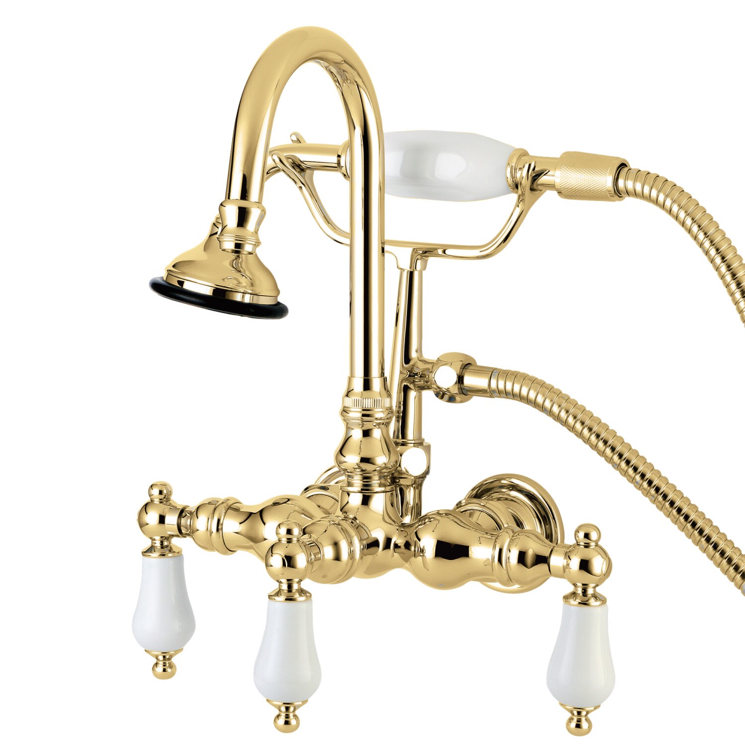 Kingston Brass Vintage Polished Brass 3-handle Wall-mount High-arc ...