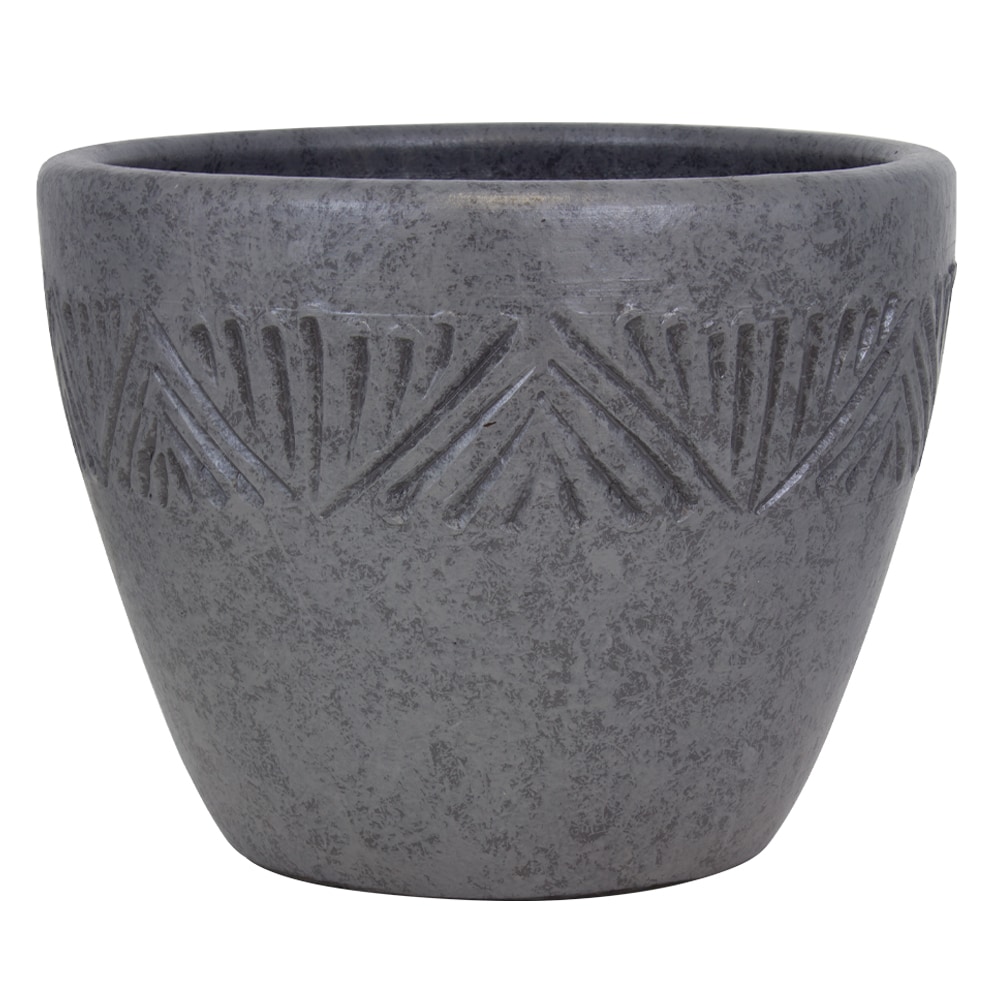 Trendspot Round 13.5-in W X 11-in H Gray Clay Indoor/Outdoor Planter In ...