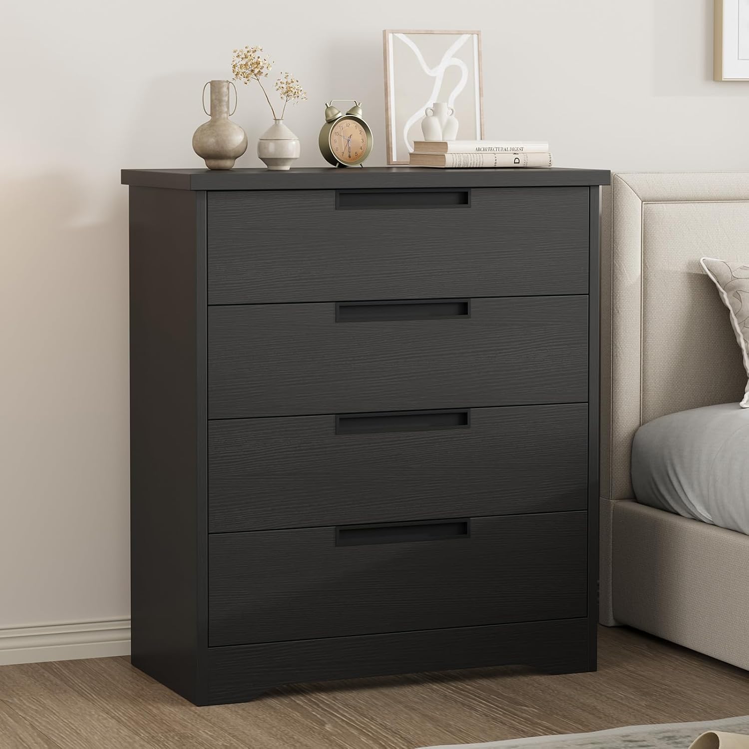 Qeetex Black 4 -Drawer 30.3-in Standard dresser