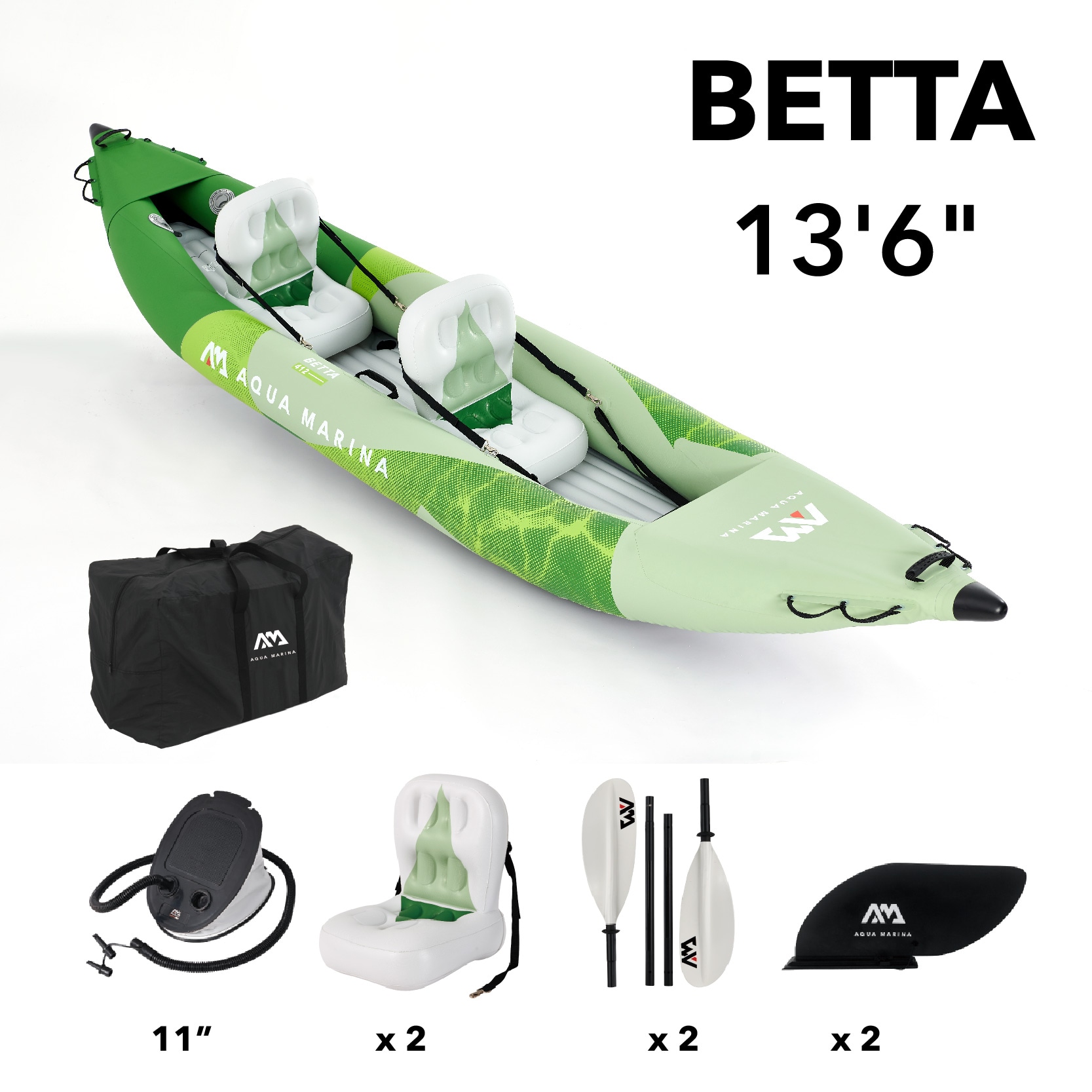 Aqua Marina BE-412 Betta Sit-on-top 2 Person 13.5-Feet PVC Kayak