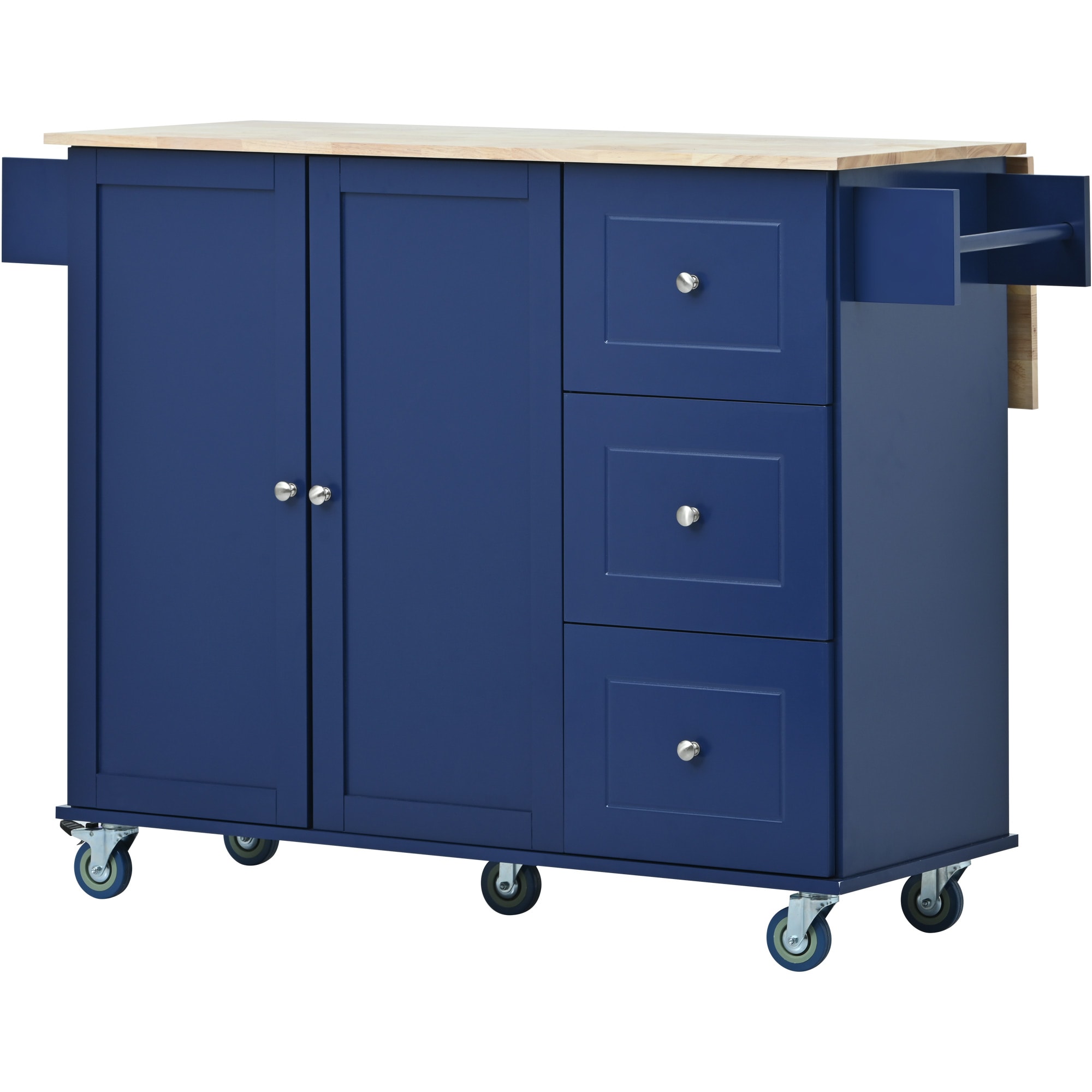 Miki Shinly KK-0AAN-08QI Blue MDF Base with MDF Rolling Kitchen Island ( 18.1-in x 50.8-in x 36.2-in )