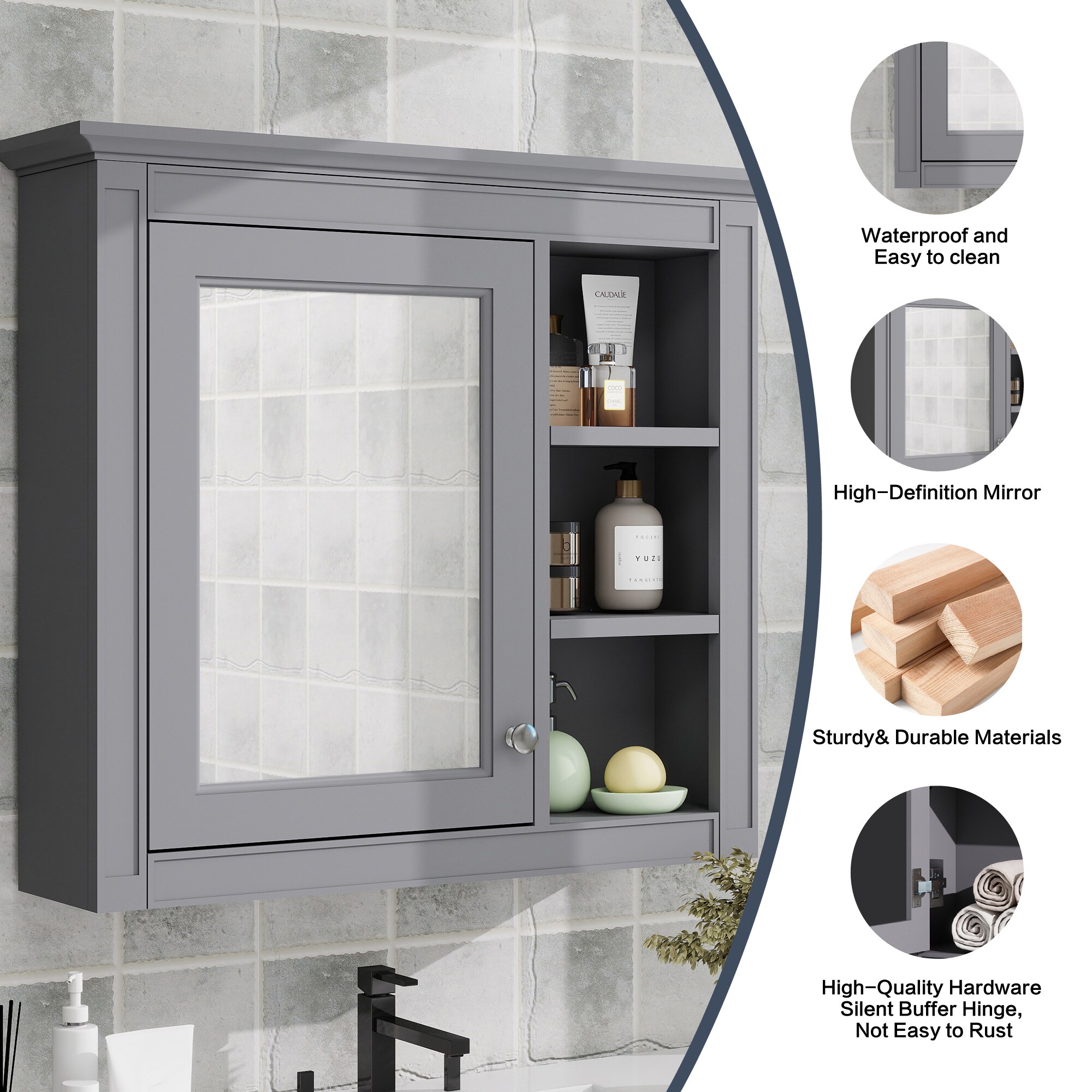 Hrinhom BA02-GRAY Bathroom-Medicine-Cabinets - View #11