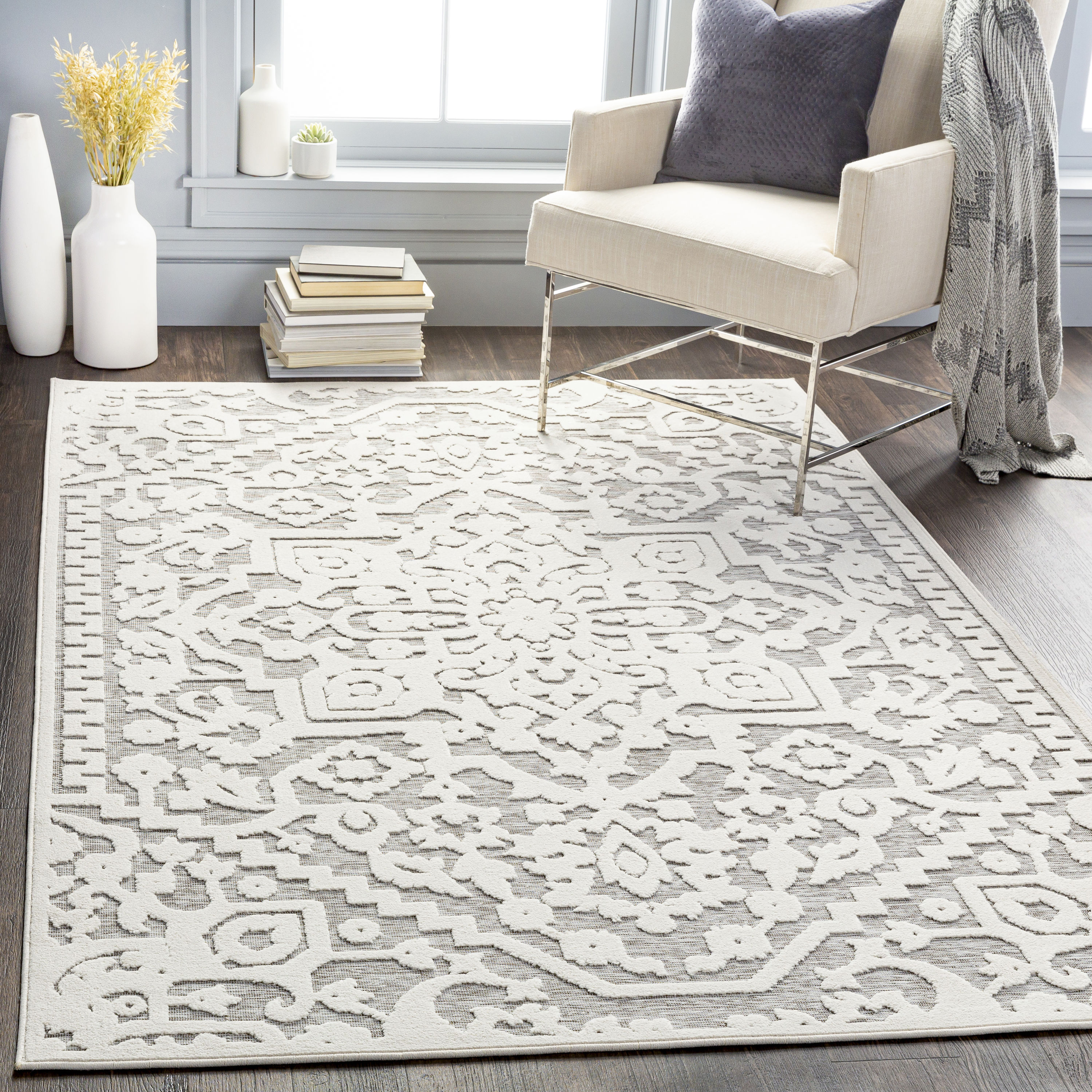Surya GWC2319-71010 Greenwich 8 x 10 Gray Indoor/Outdoor Medallion Vintage Area Rug