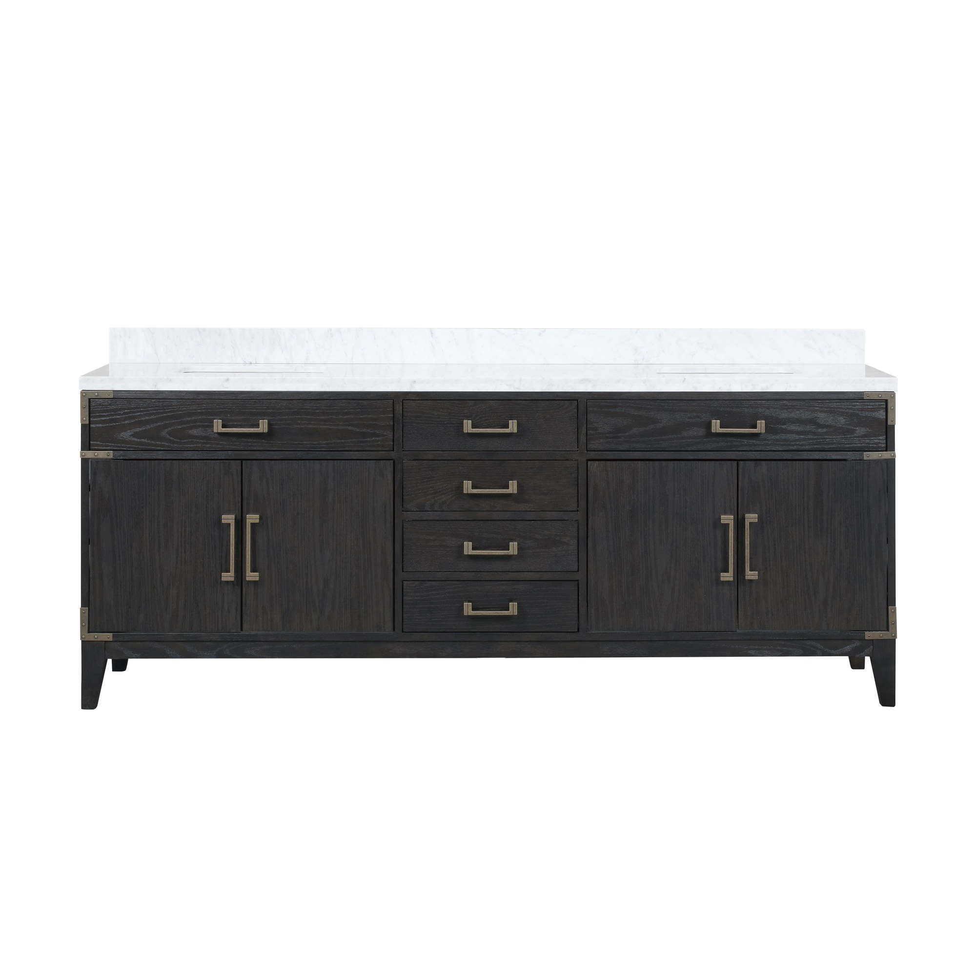 Lexora LVW84DJ100 Wilton 84-in Black Oak Undermount Double sink Bathroom Vanity with White Carrara Marble Marble Top