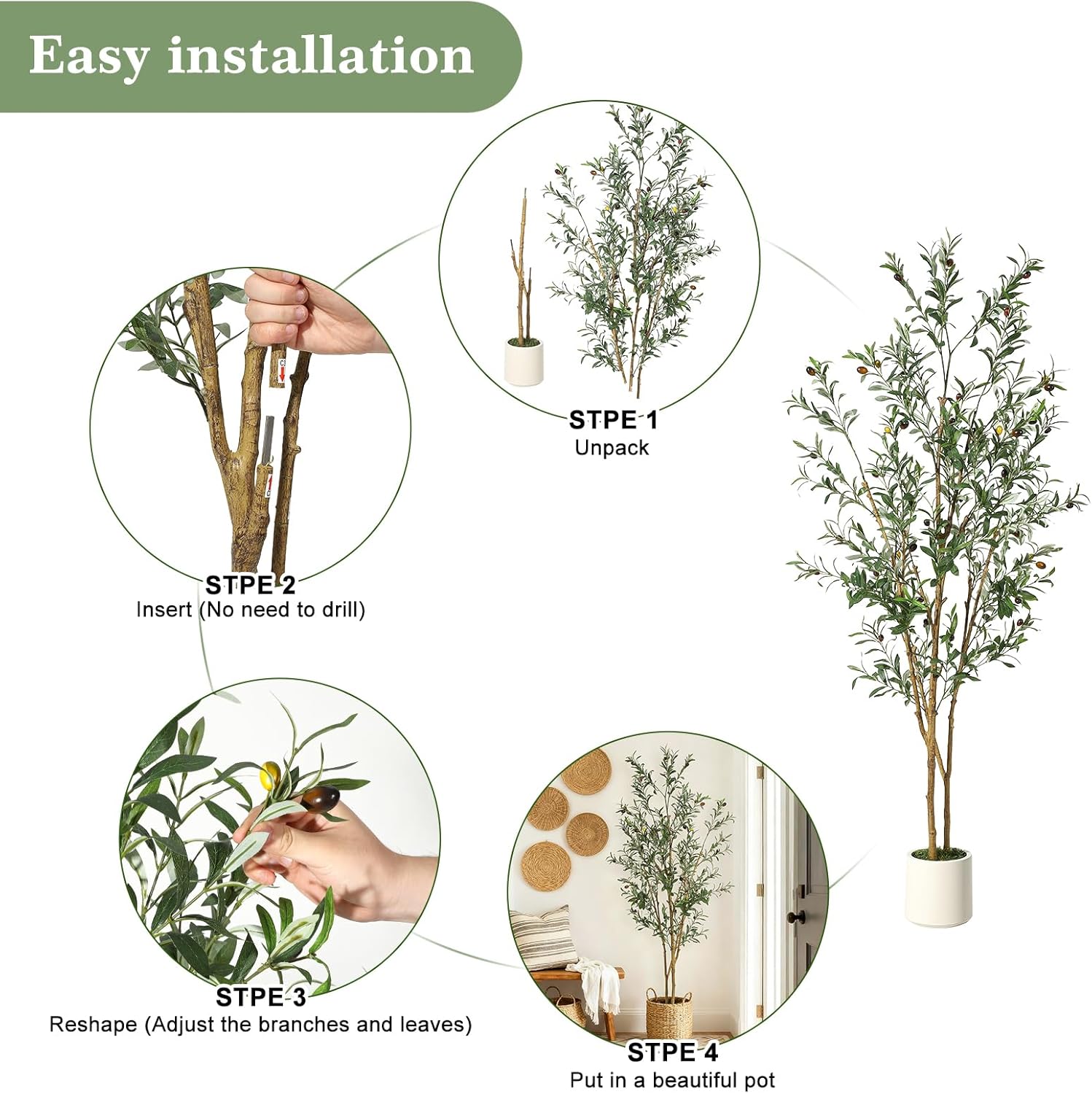 Garvee 6FT Tall Indoor Artificial Olive Trees Faux Olive Tree with ...