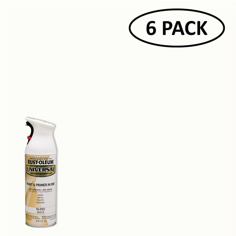 White Rust-Oleum Universal All Surface Interior/Exterior Gloss Spray Paint, 12 oz Spray, 6 Pack