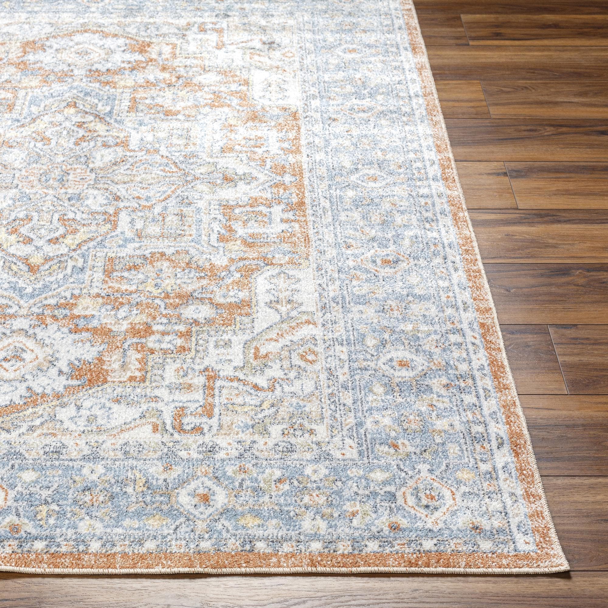 Blue Rectangular Synthetic Easy Care Washable Rug