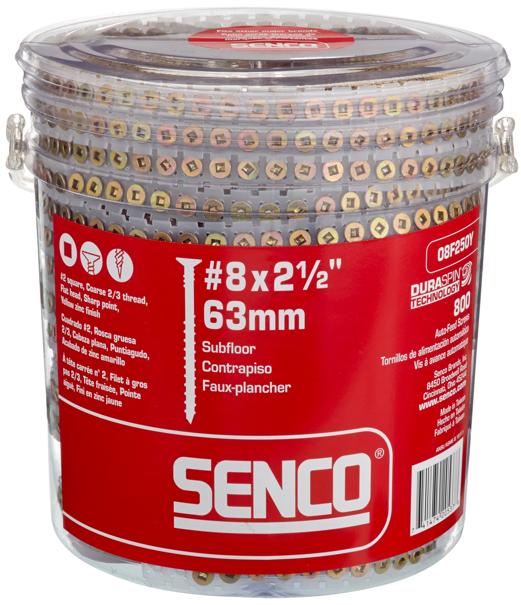 SENCO 08F250Y 08F250Y Yellow Zinc Wood Screws #8x2.5 - 800 Count for Flooring Projects