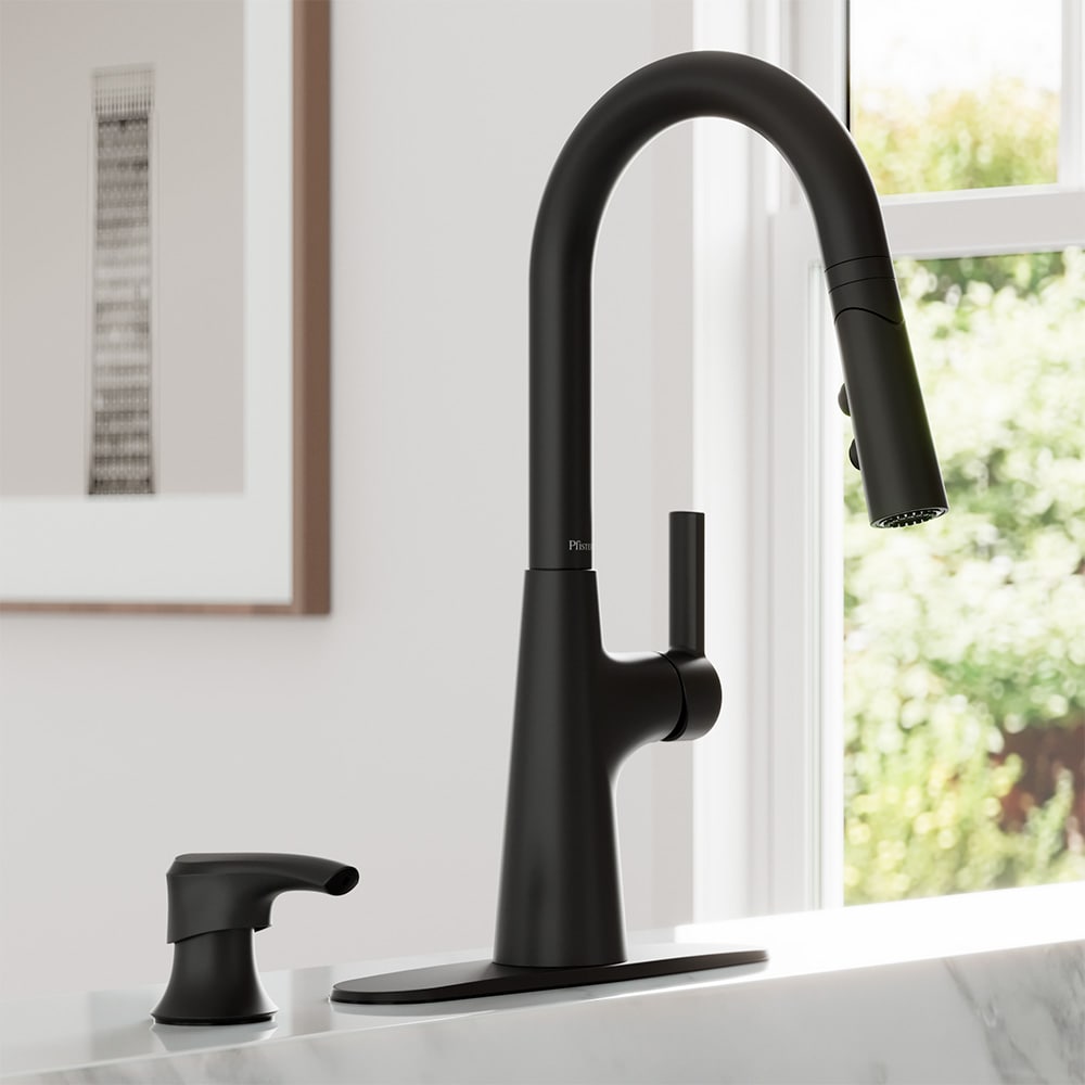 Pfister F-529-7TSOSDB Tasso Spot Defense Matte Black Single Handle Deck-mount Pull-down Kitchen Faucet with Sprayer ( Deck Plate Included ) (Soap Dispenser Included)