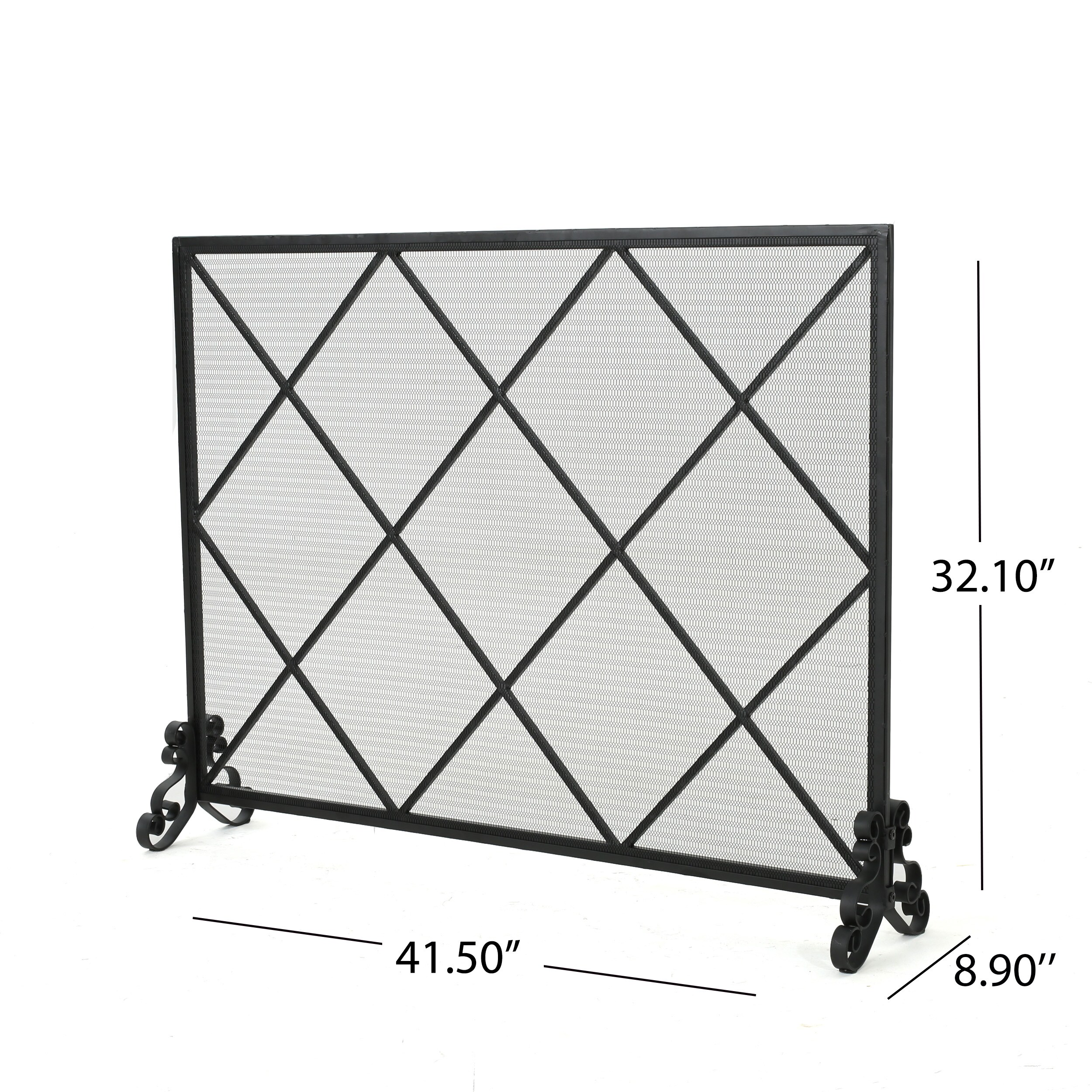 Hayden Black Iron Single Panel Fireplace Screen with Mesh