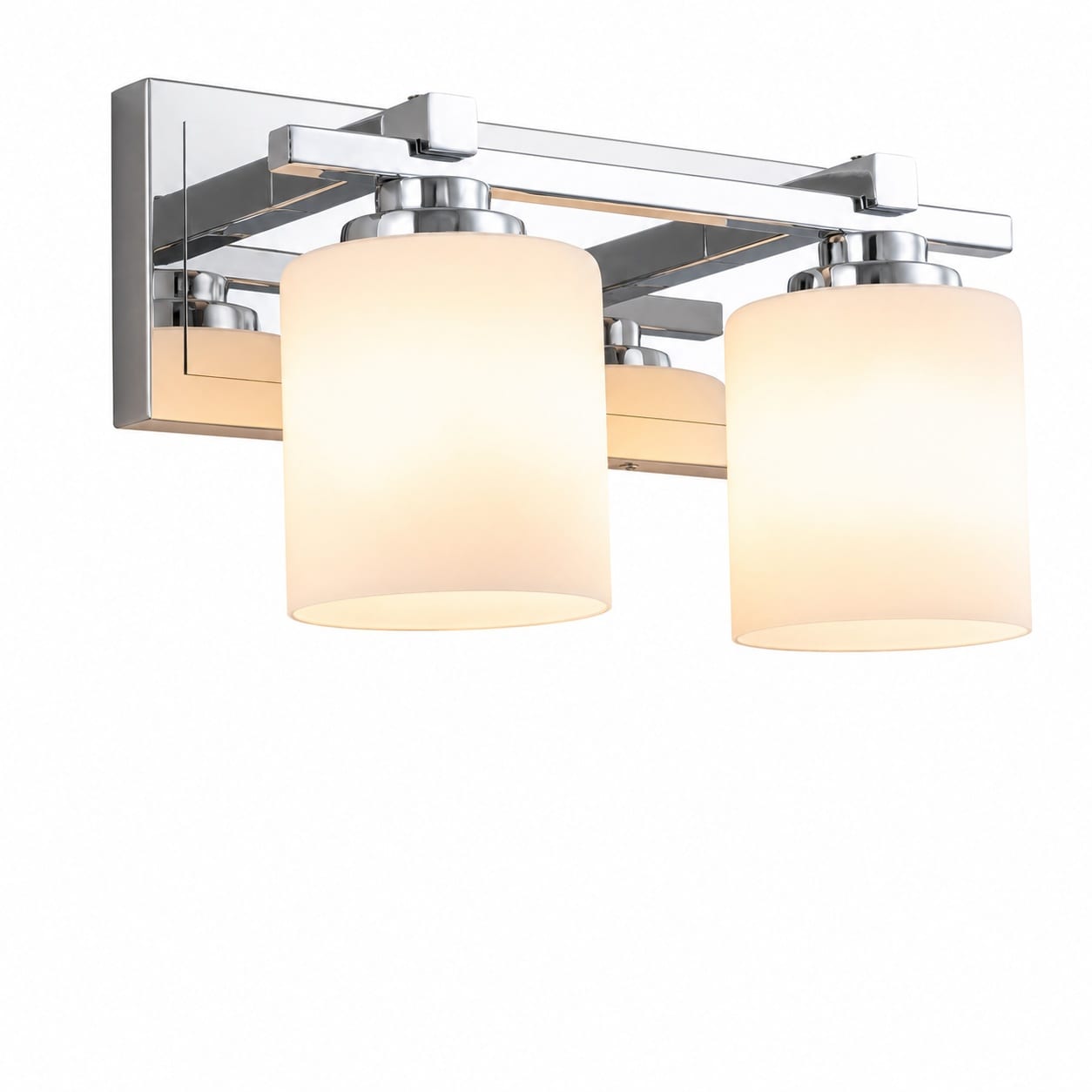 Aoibox  2 Light Modern Bathroom Vanity Wall Sconce in Chrome with Milky White Glass Shades E26 Socket Dimmable