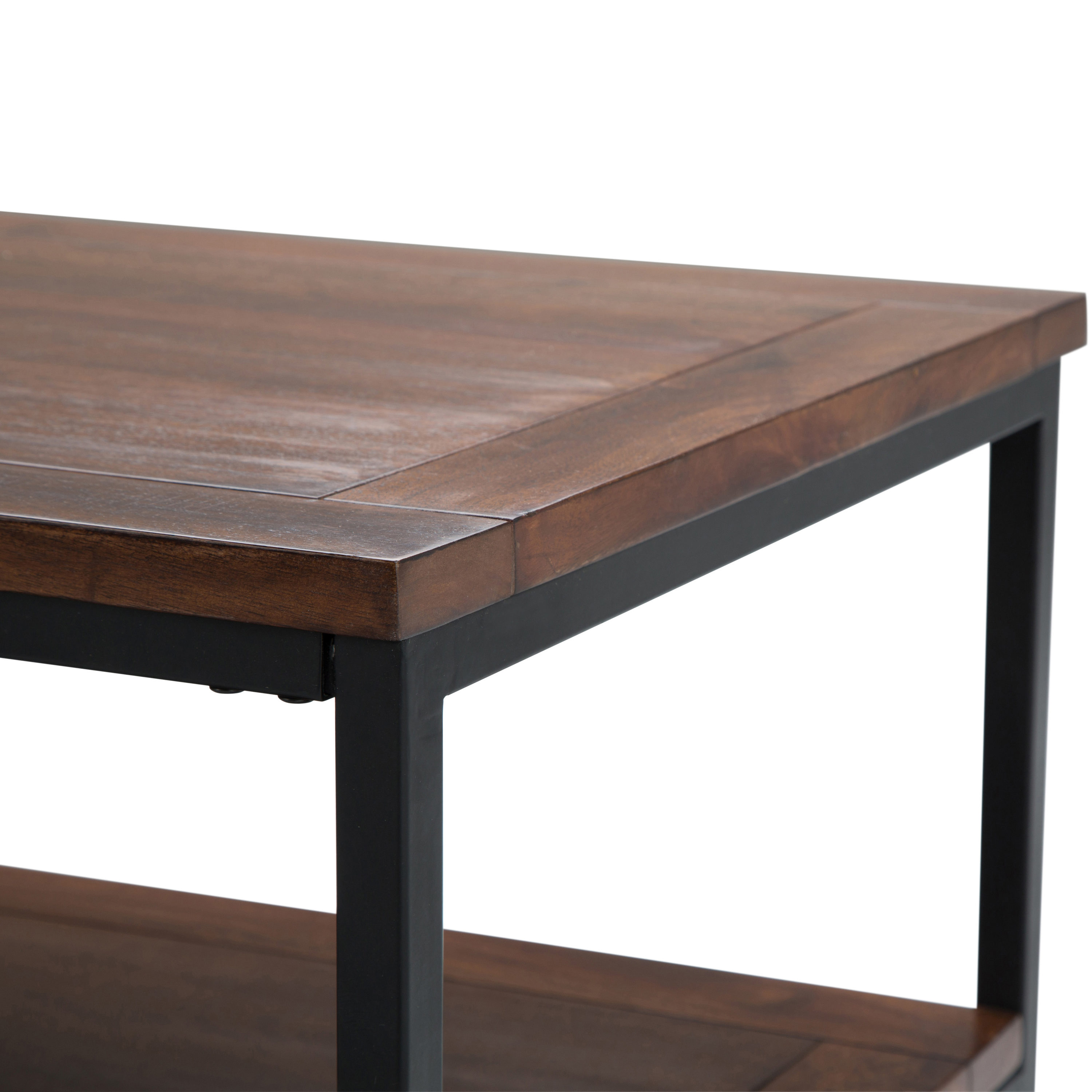 Modern Skyler 48" Black Metal and Mango Wood Coffee Table with Storage