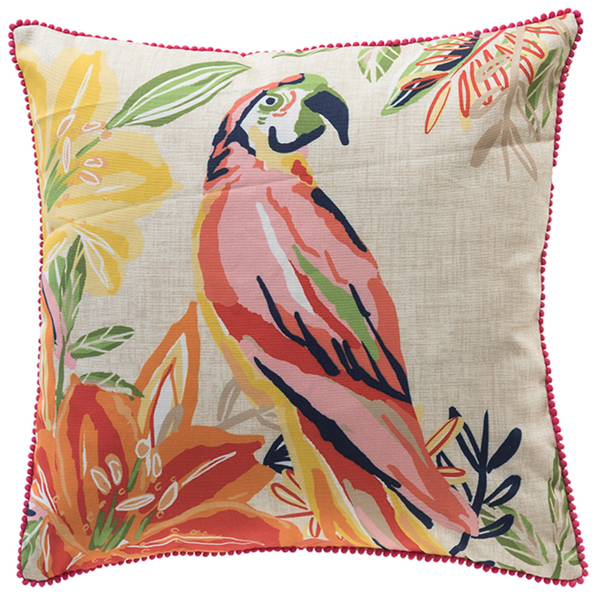 allen + roth TK0S306B-9C6 Floral Tan, Multi with Bird Square Throw Pillow