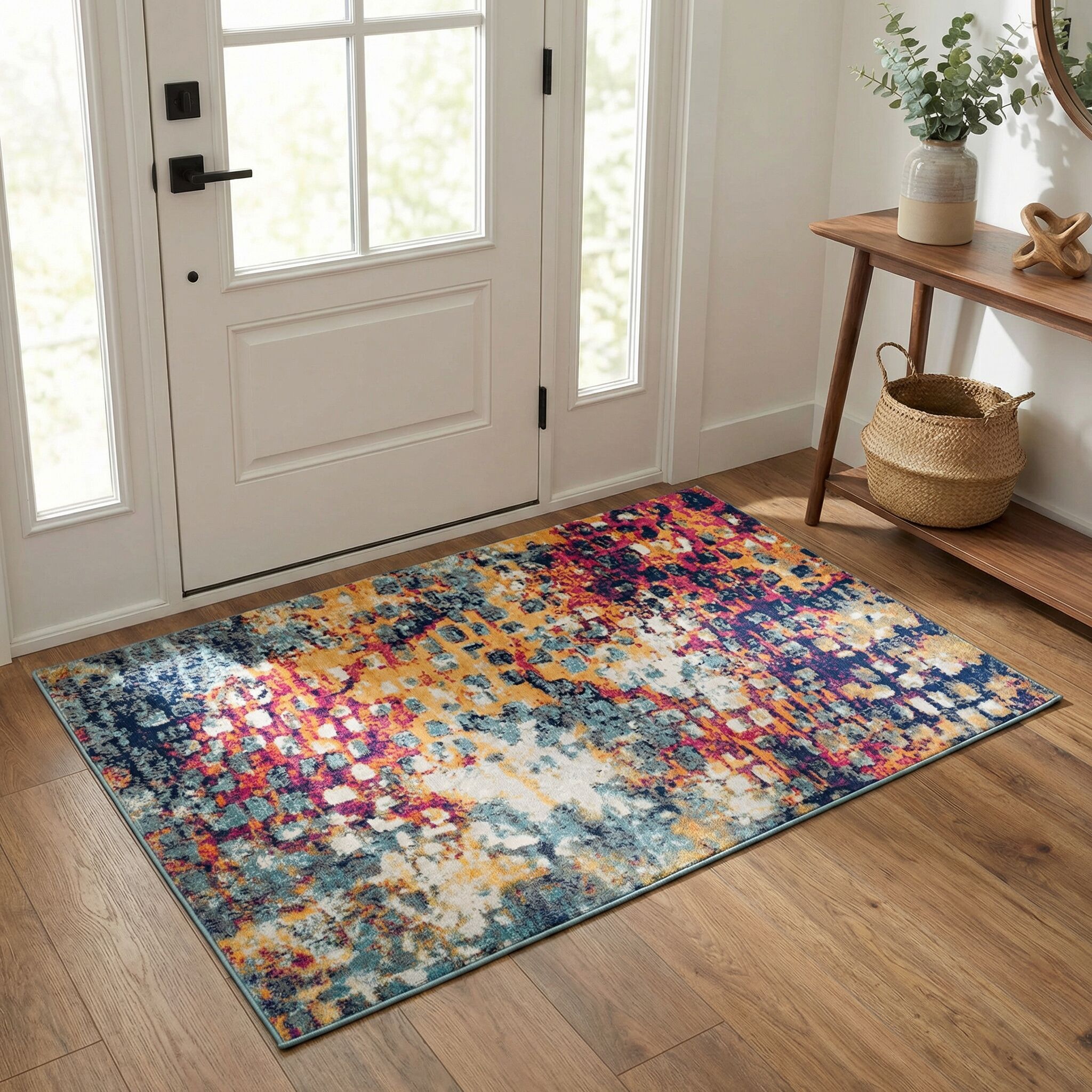 Rug Branch Ziya 2' x 4' Contemporary Yellow and Blue Abstract